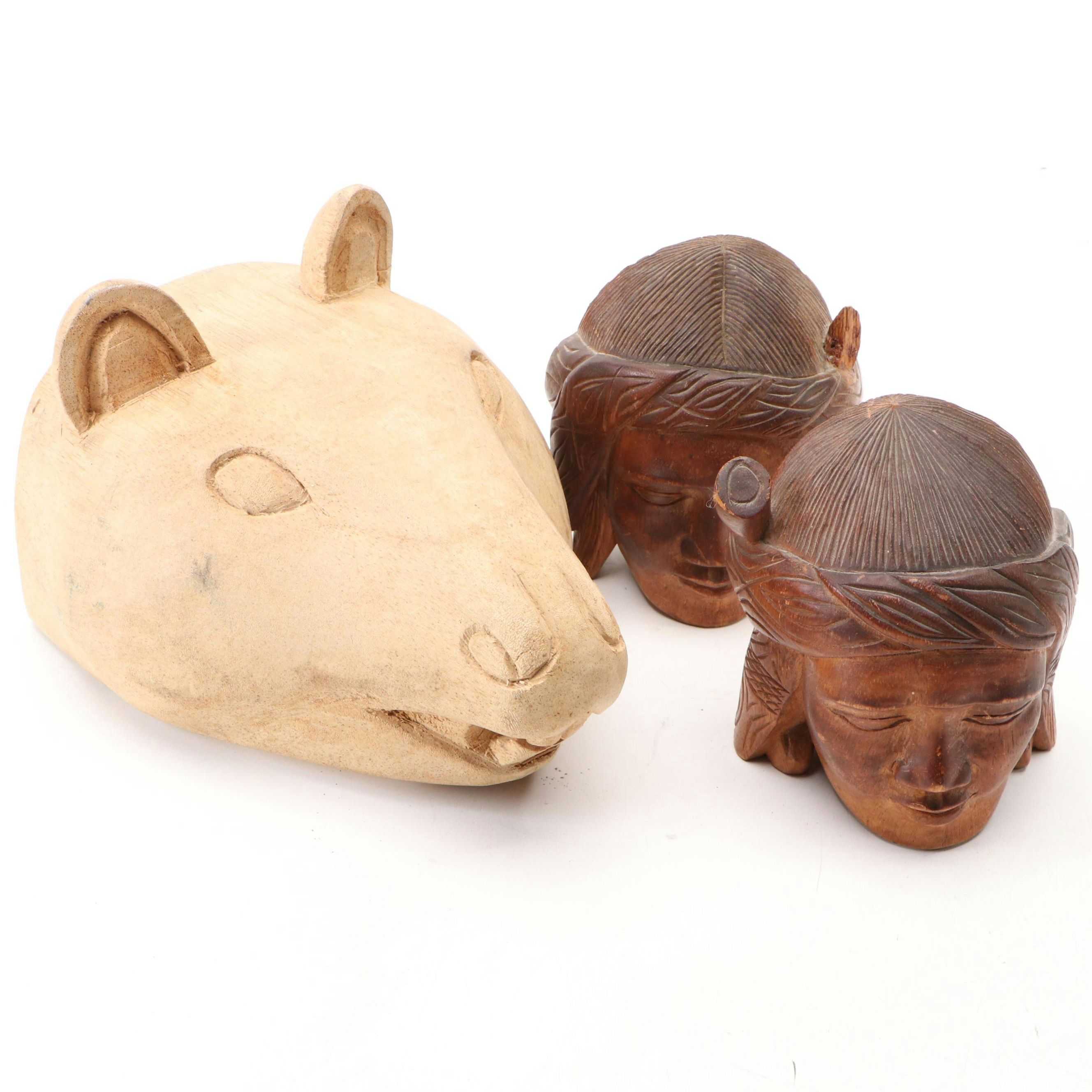 Luis Marcus Animal Mask with Other South American Style Carved Busts