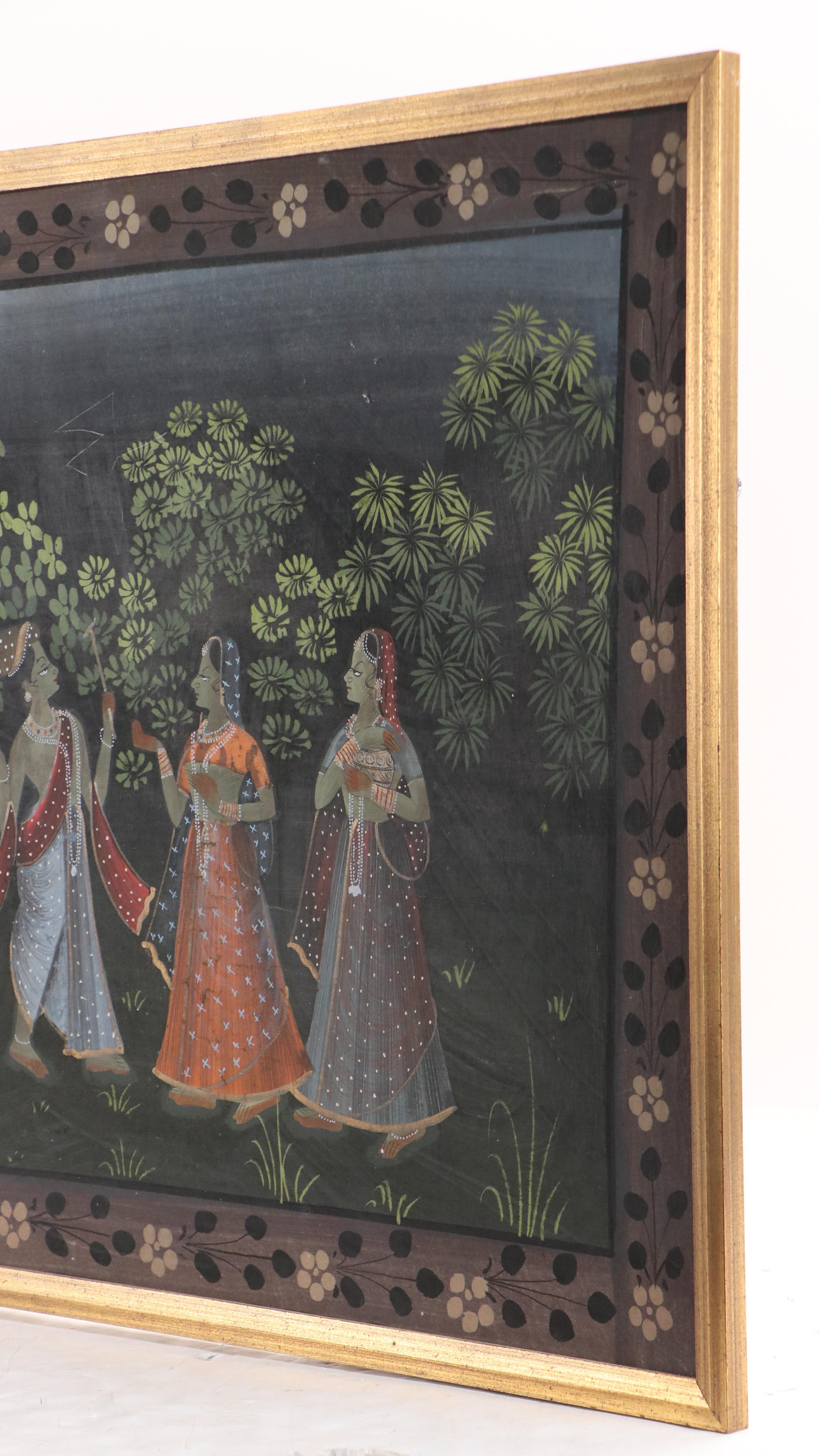 Indian Gouache Painting of Radha Krishna With Gopis, 20th Century