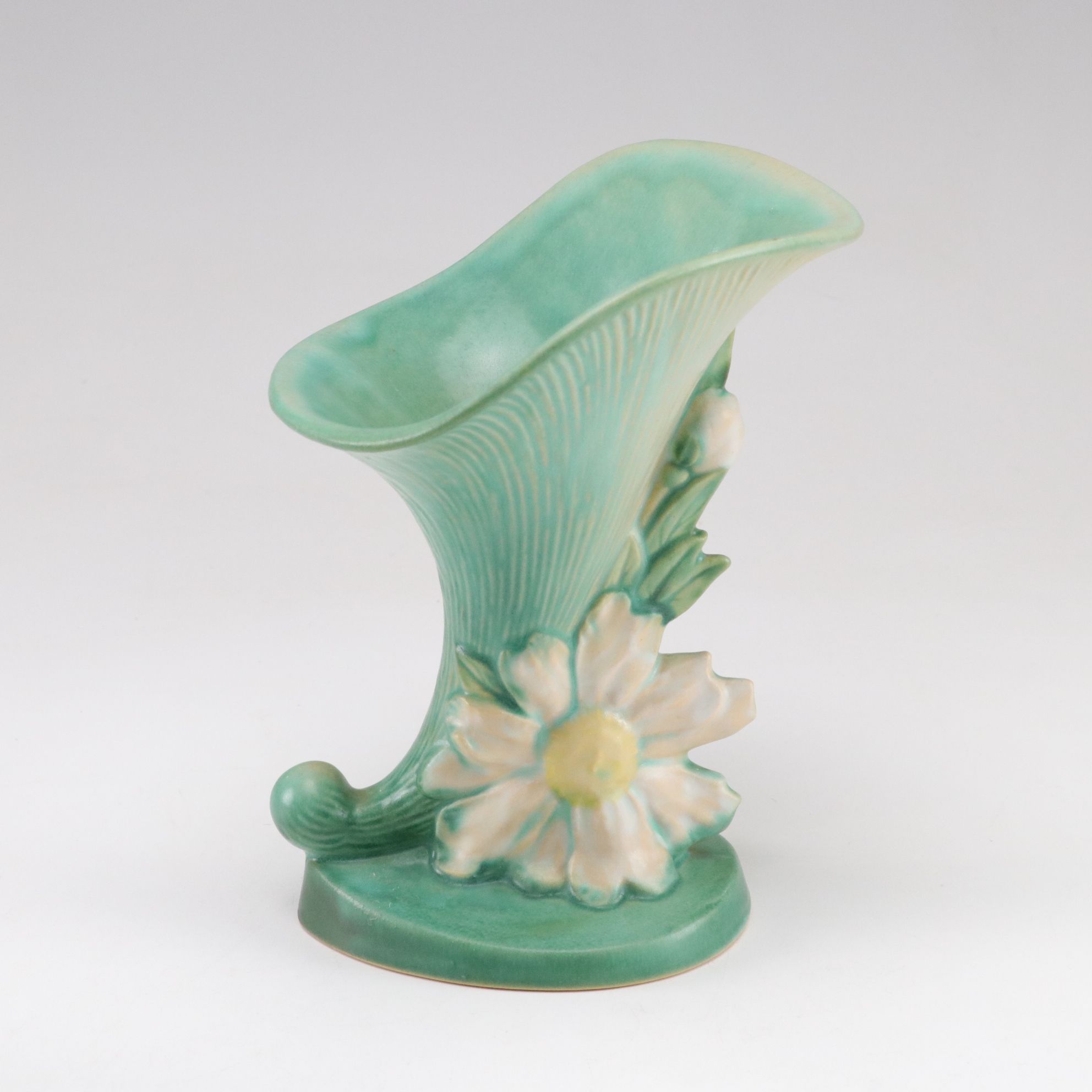 Roseville and Weller Cornucopia Vases and Hull Pottery Pitcher, Mid-20th Century