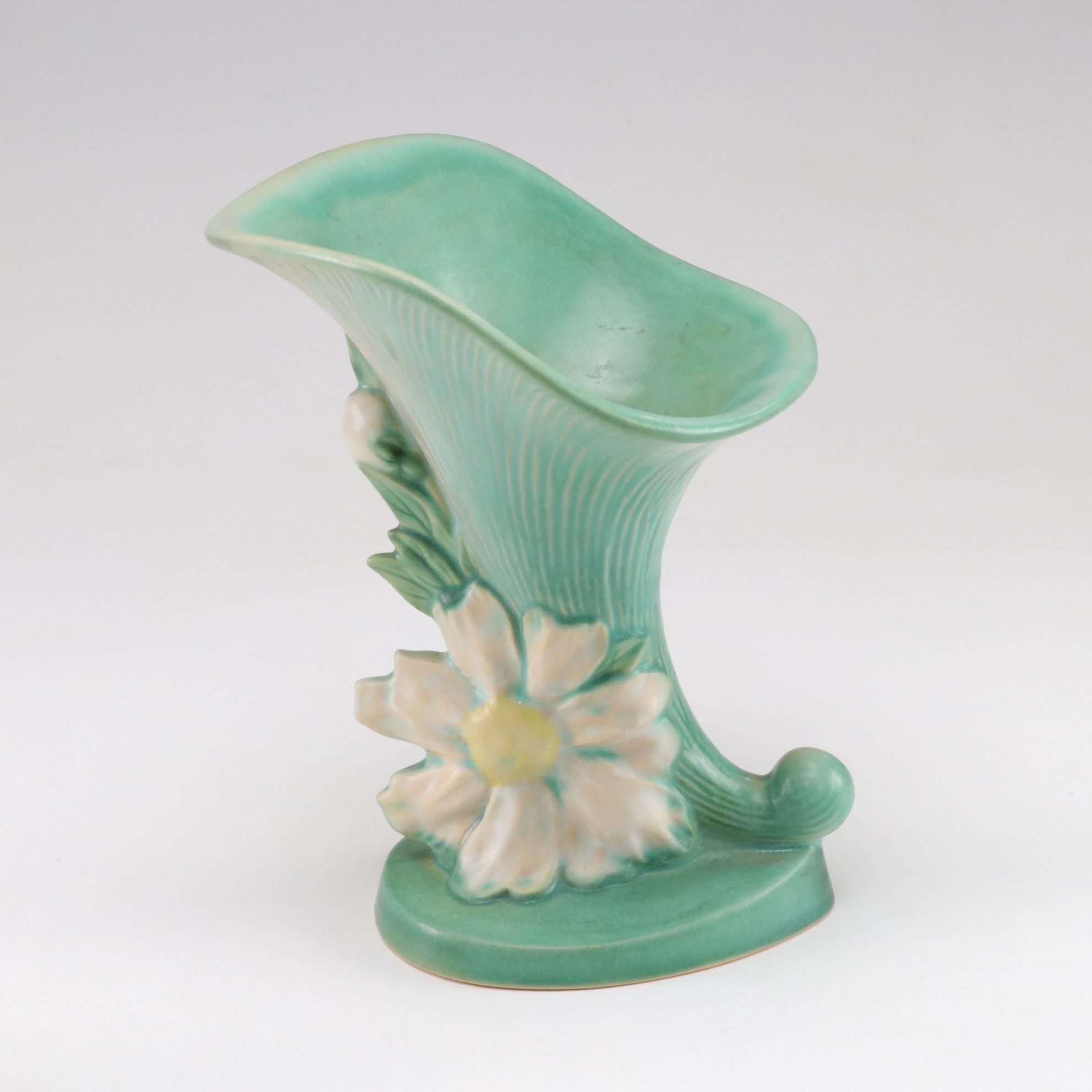 Roseville and Weller Cornucopia Vases and Hull Pottery Pitcher, Mid-20th Century