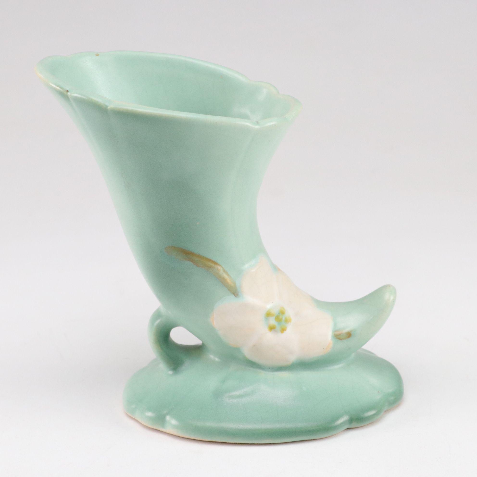 Roseville and Weller Cornucopia Vases and Hull Pottery Pitcher, Mid-20th Century