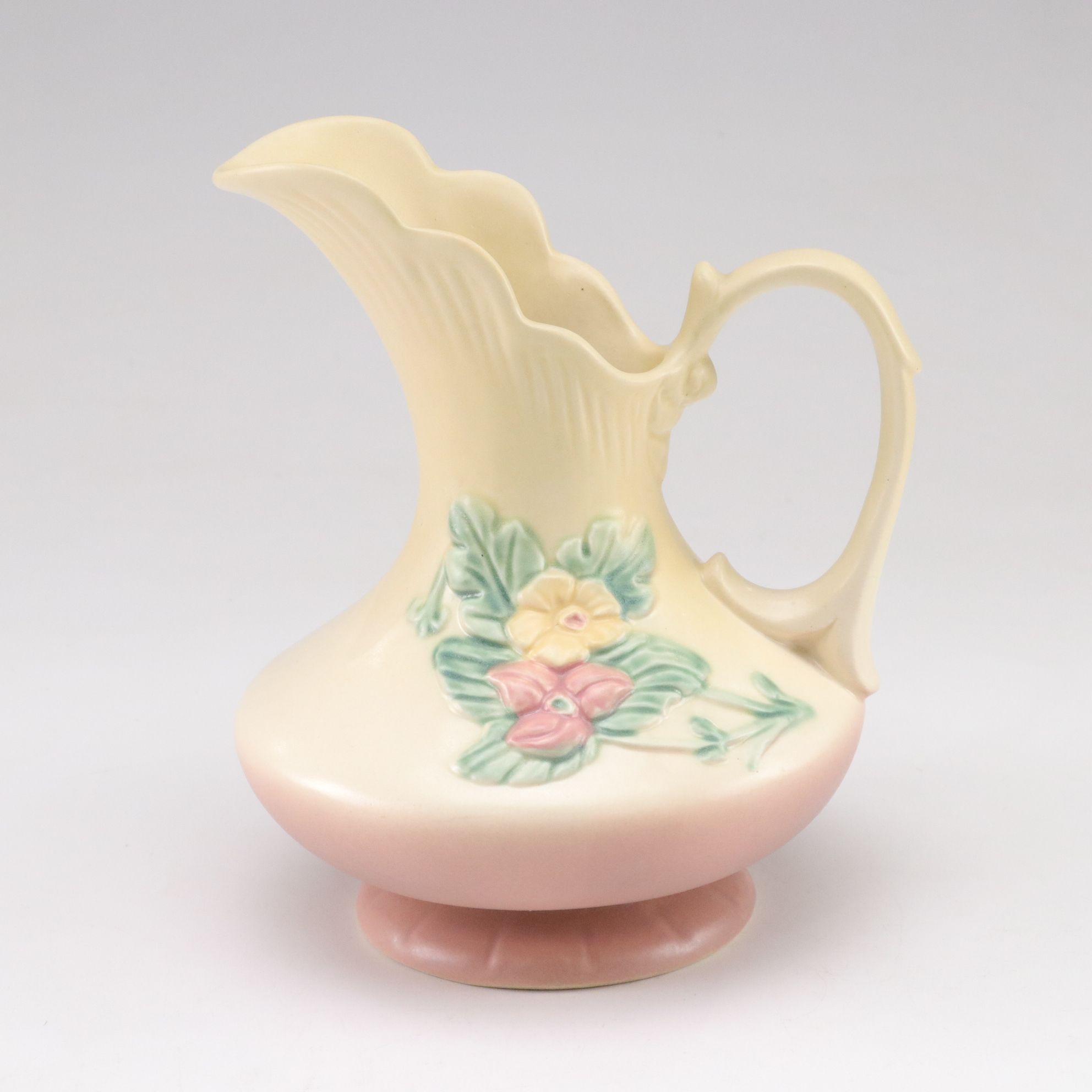 Roseville and Weller Cornucopia Vases and Hull Pottery Pitcher, Mid-20th Century