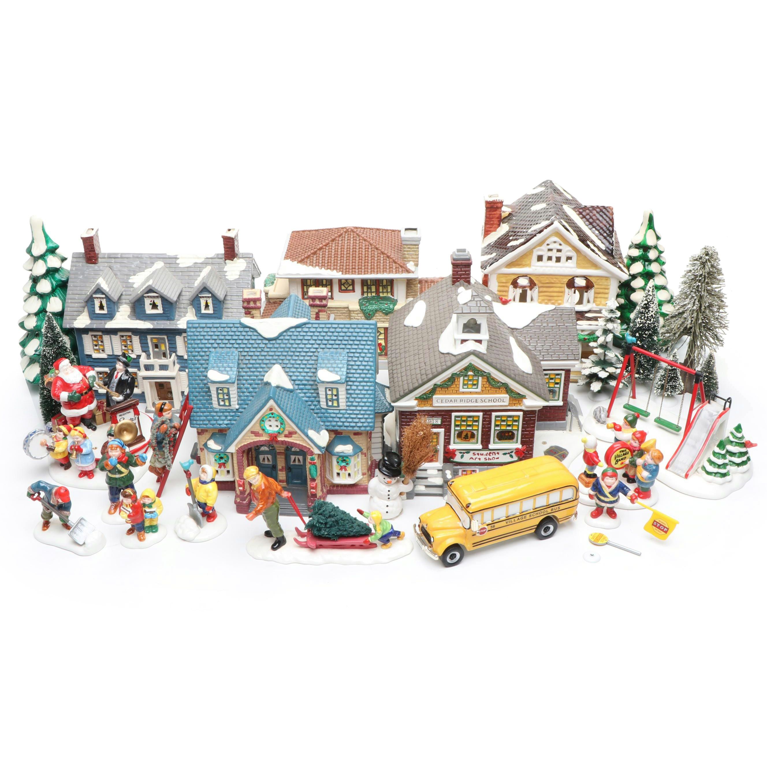 Department 56 Porcelain Christmas Village Featuring "Double Bungalow" with More