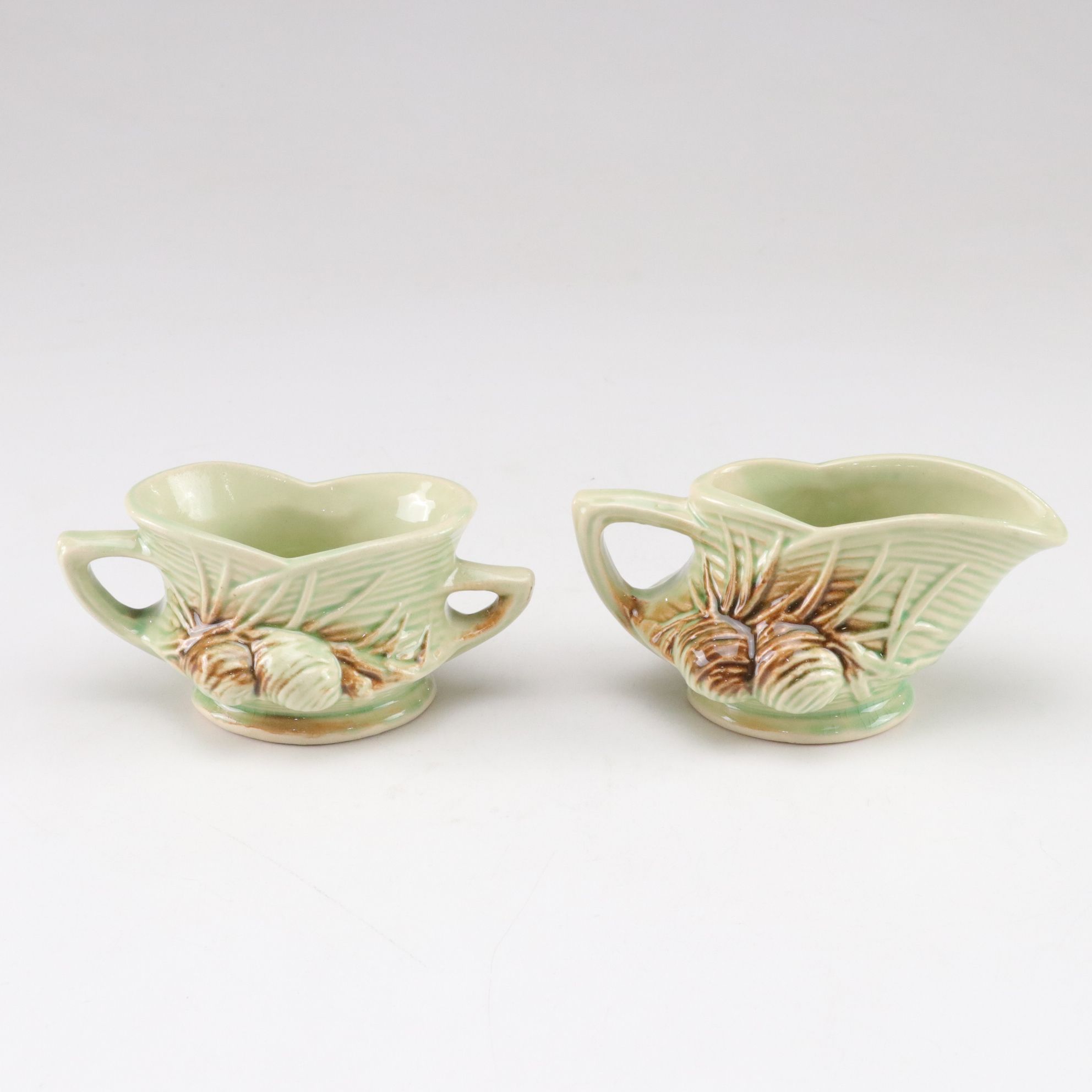 McCoy Pottery "Pinecone" Teapot, Creamer and Sugar, Mid-20th Century