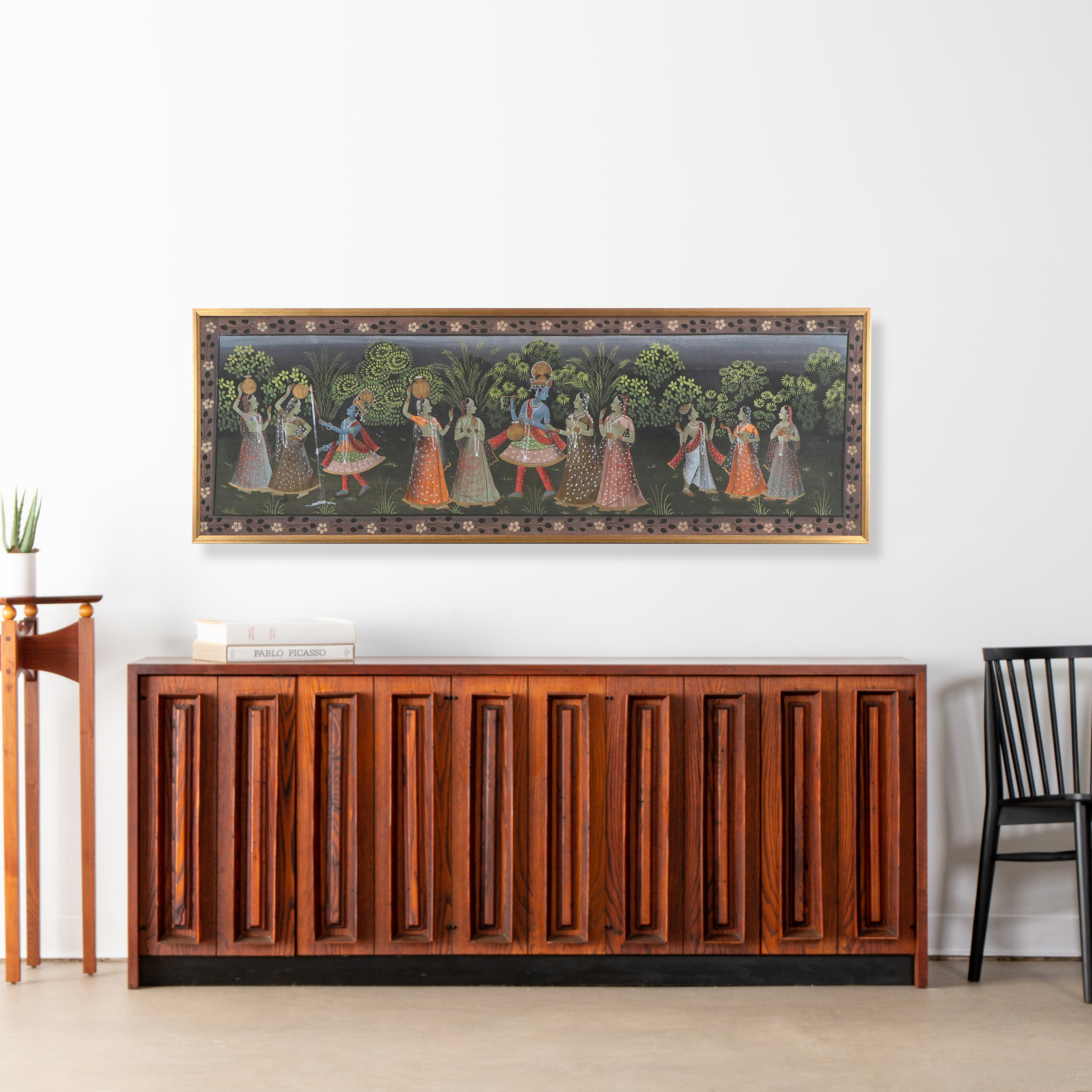 Indian Gouache Painting of Radha Krishna With Gopis, 20th Century