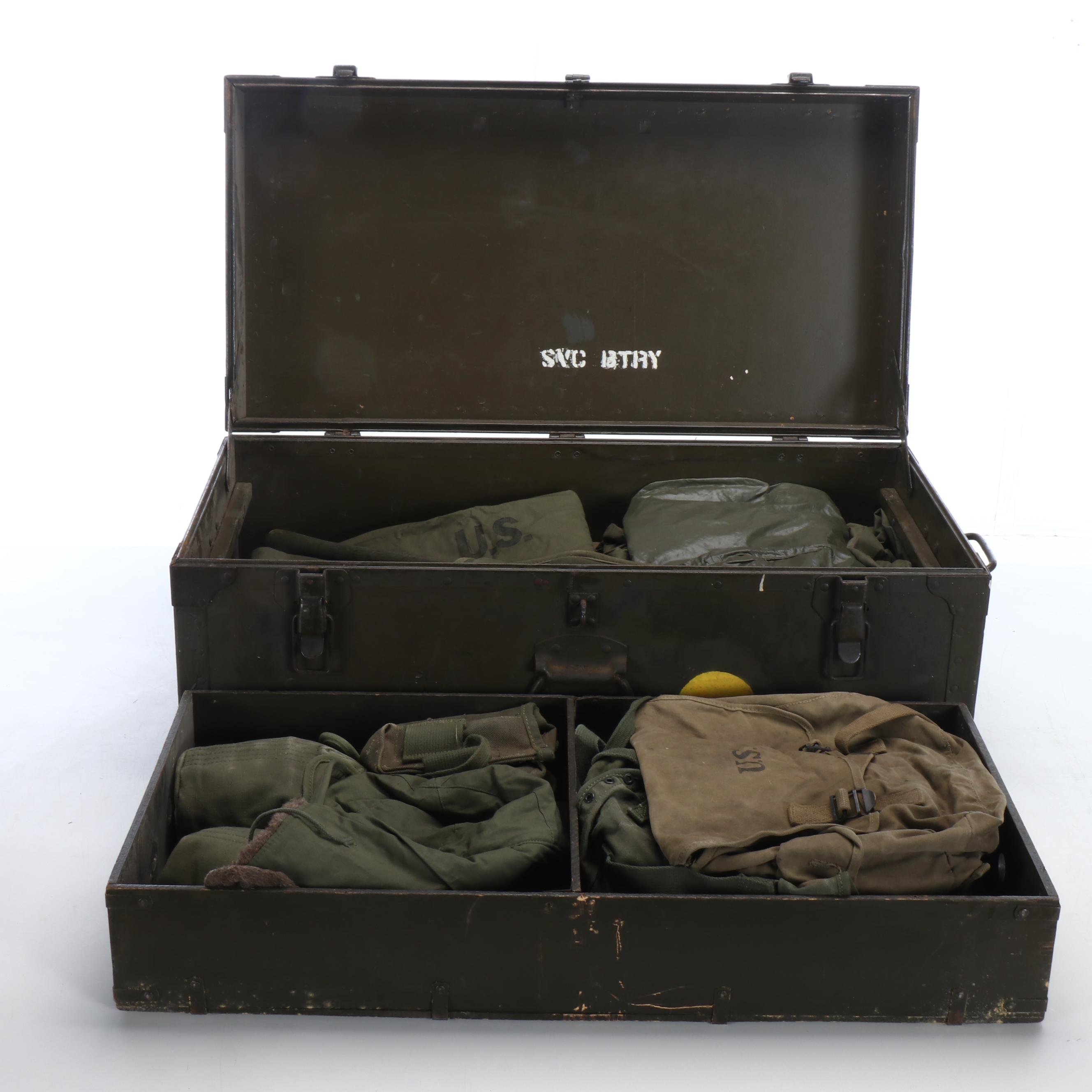 Vietnam War Era Army Footlocker with Tent, ALICE Canteens, Musette Bag and More