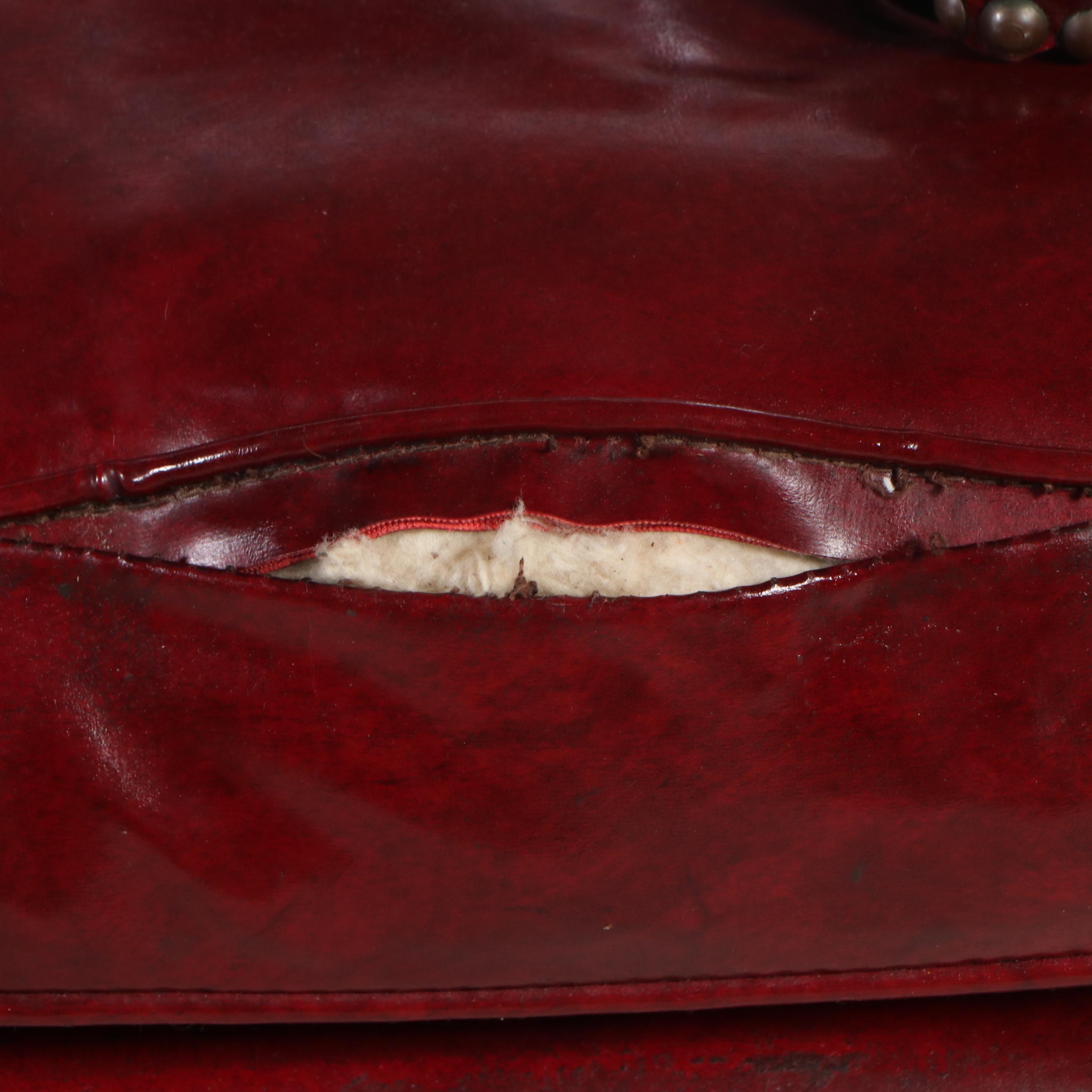 Pair of Thomas Furniture Red Faux Leather Upholstered Club Chairs, Mid-20th C.