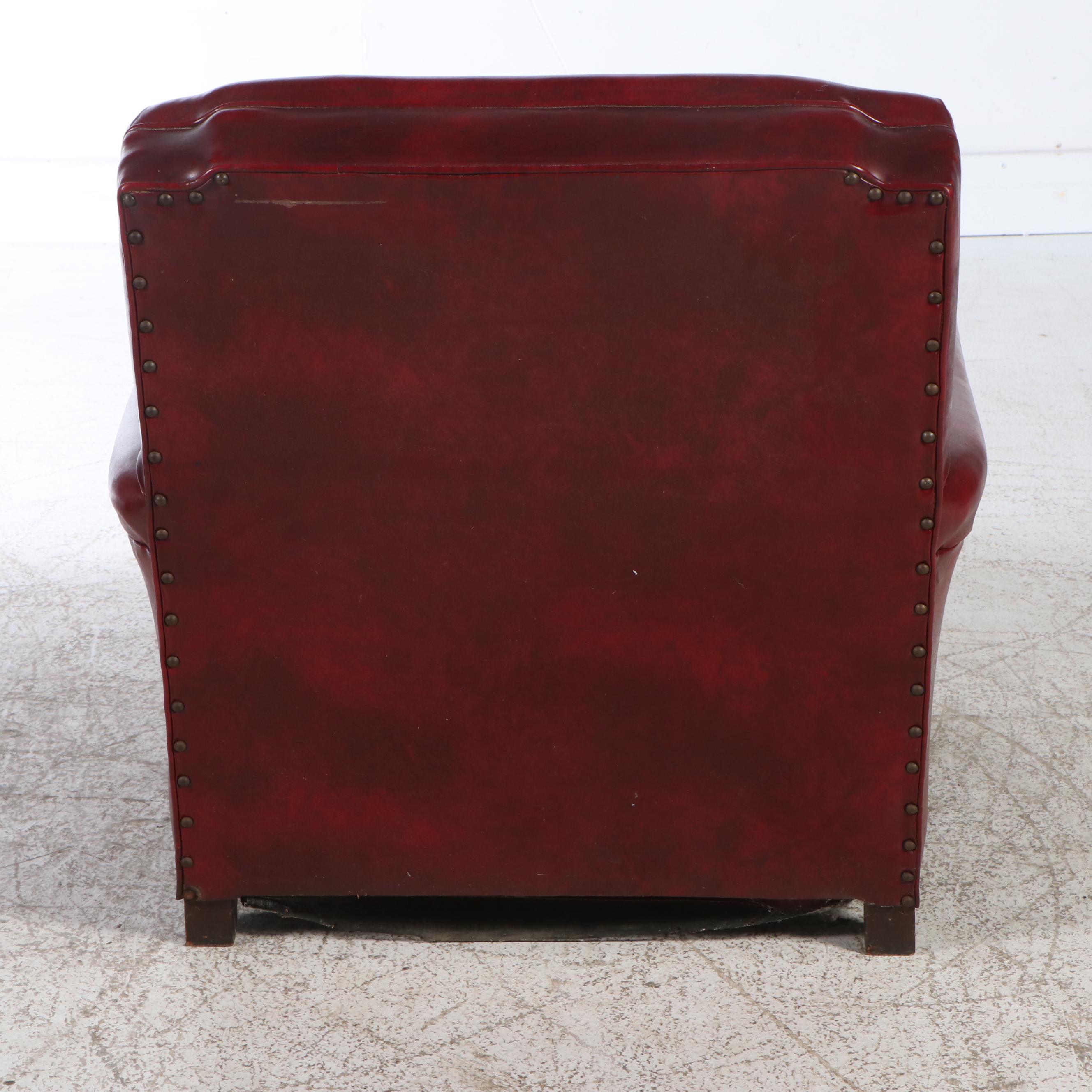 Pair of Thomas Furniture Red Faux Leather Upholstered Club Chairs, Mid-20th C.