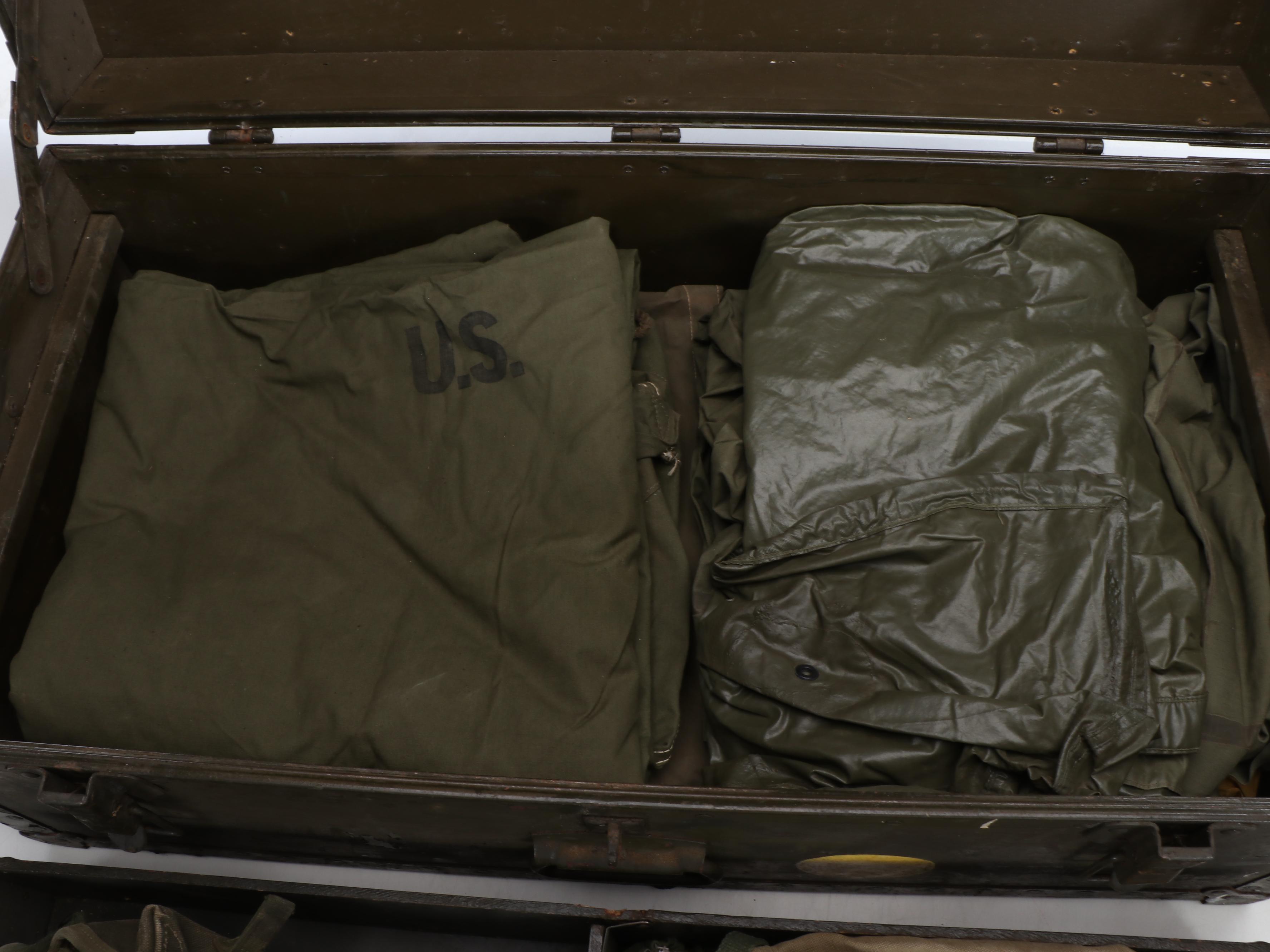 Vietnam War Era Army Footlocker with Tent, ALICE Canteens, Musette Bag and More
