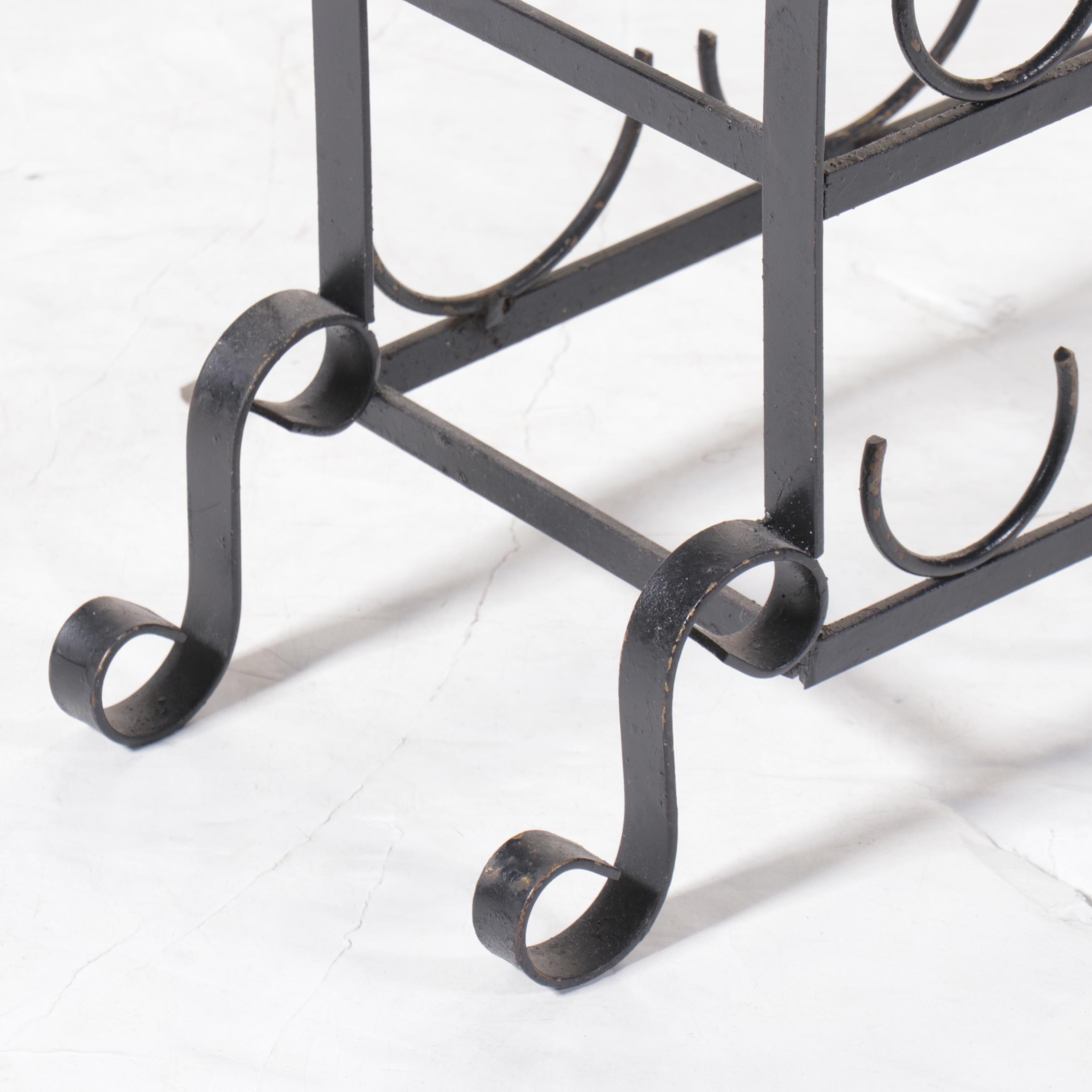 Cast Metal Plant Stands with Wine Rack