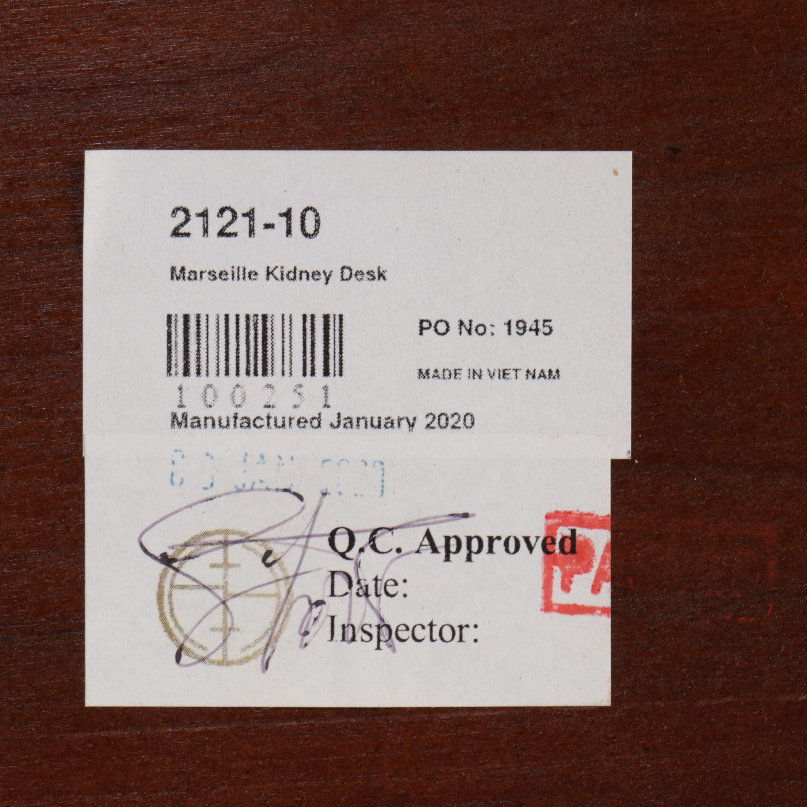 Woodbridge "Marseille" Mahogany Finish Kidney Desk