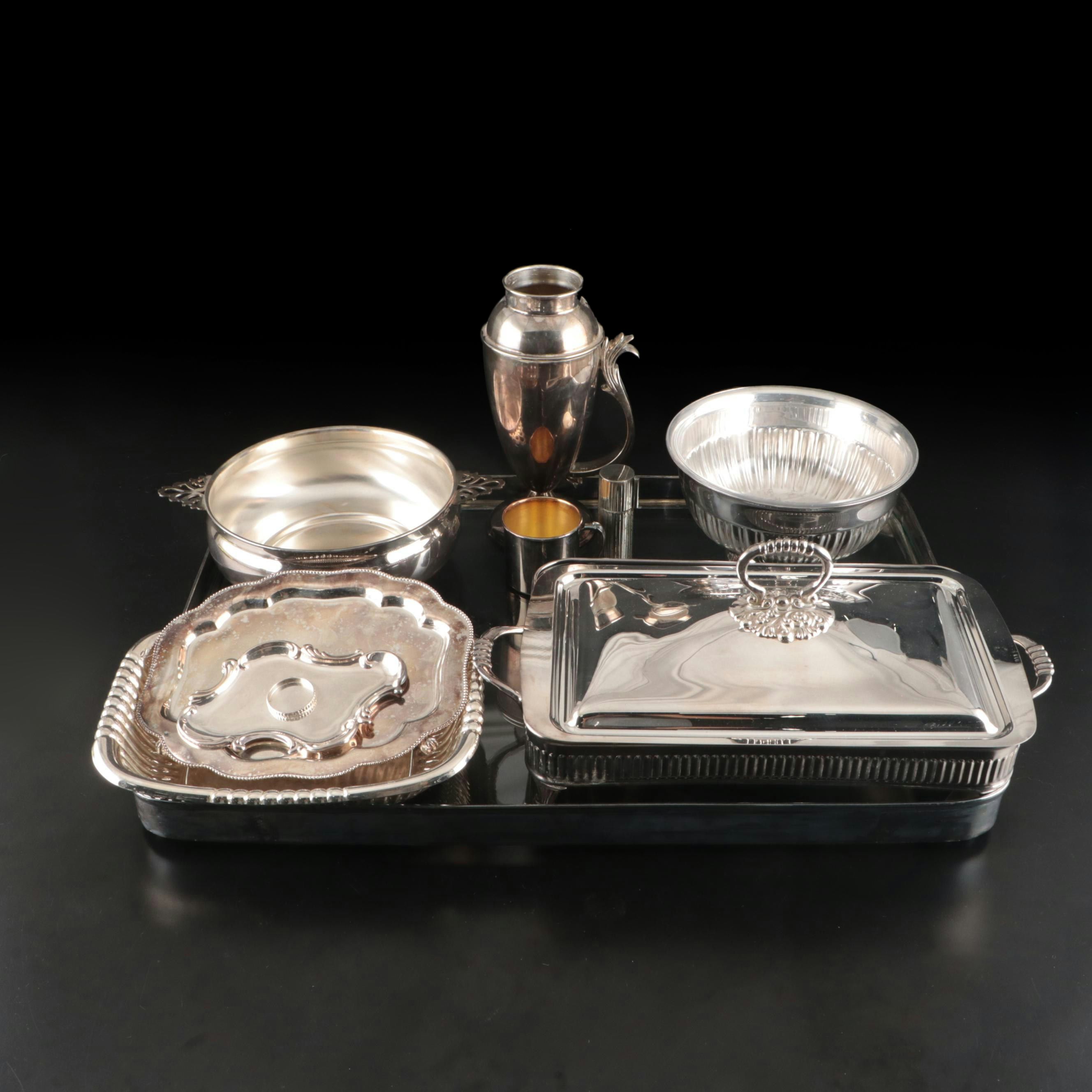 Oneida Silver Plate Cup, Silver Plate Casserole Holders, and More Serveware
