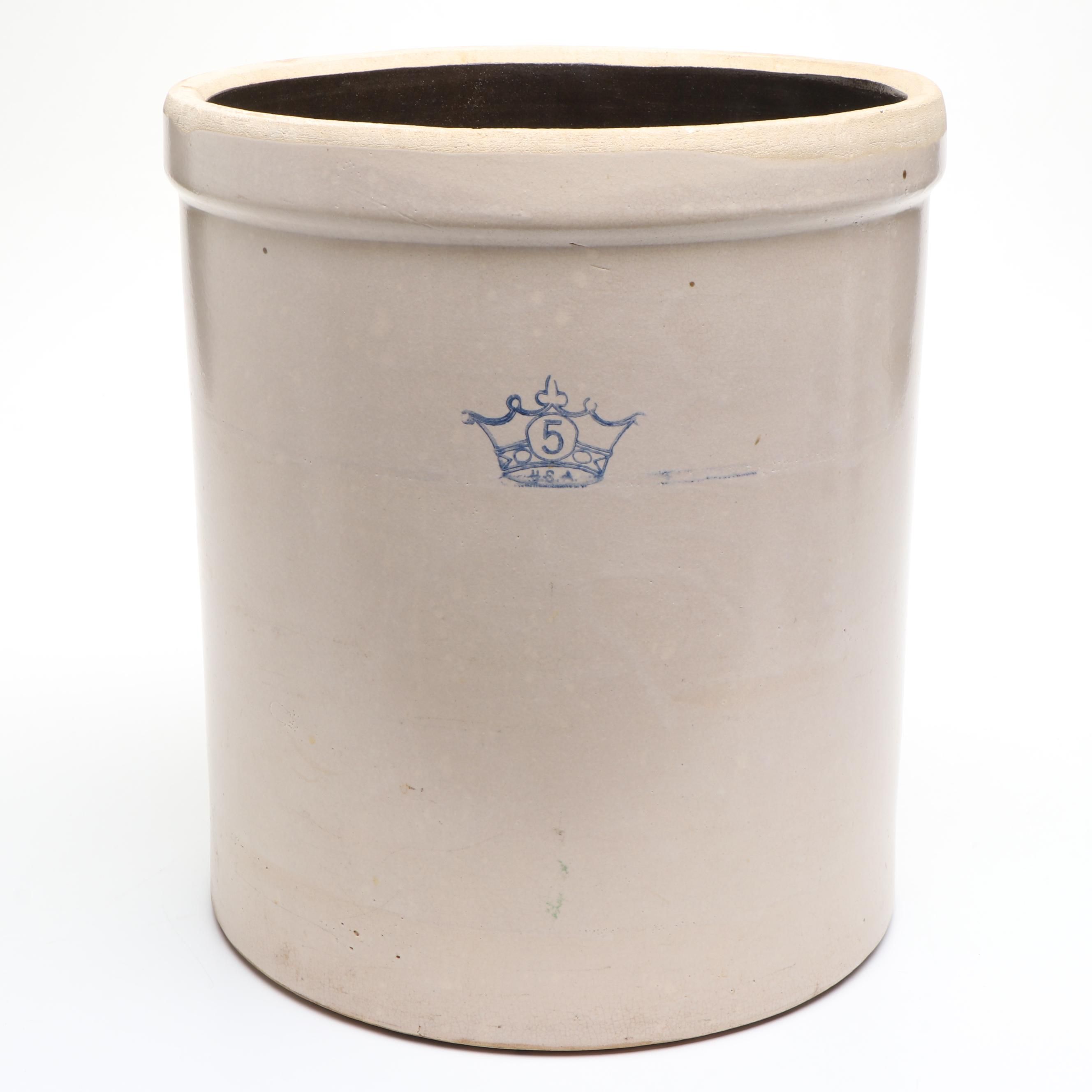 Robinson Ransbottom Five Gallon Salt Glazed Stoneware Crock