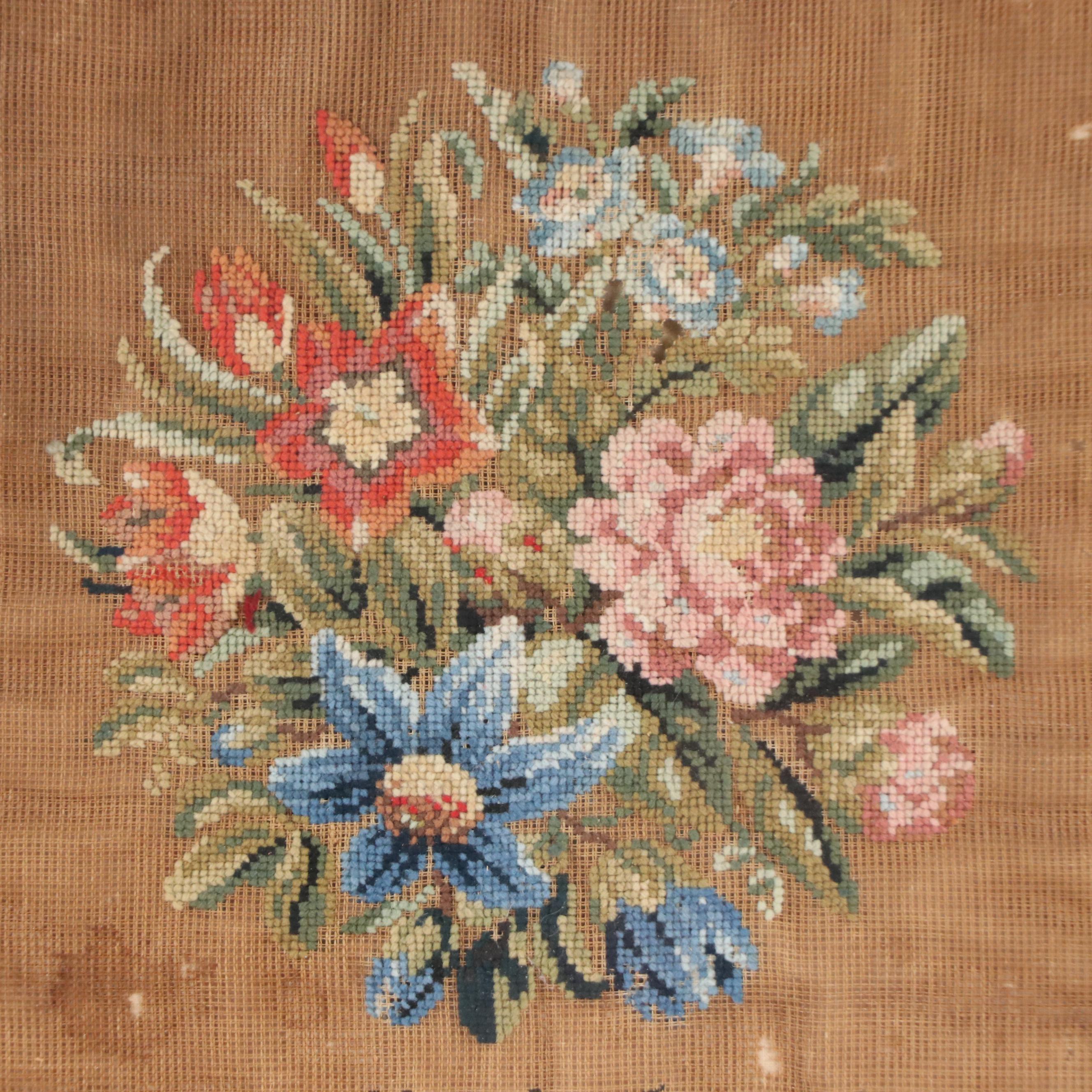 Early Victorian Floral Cross Stitch Panel in Frame, 1849
