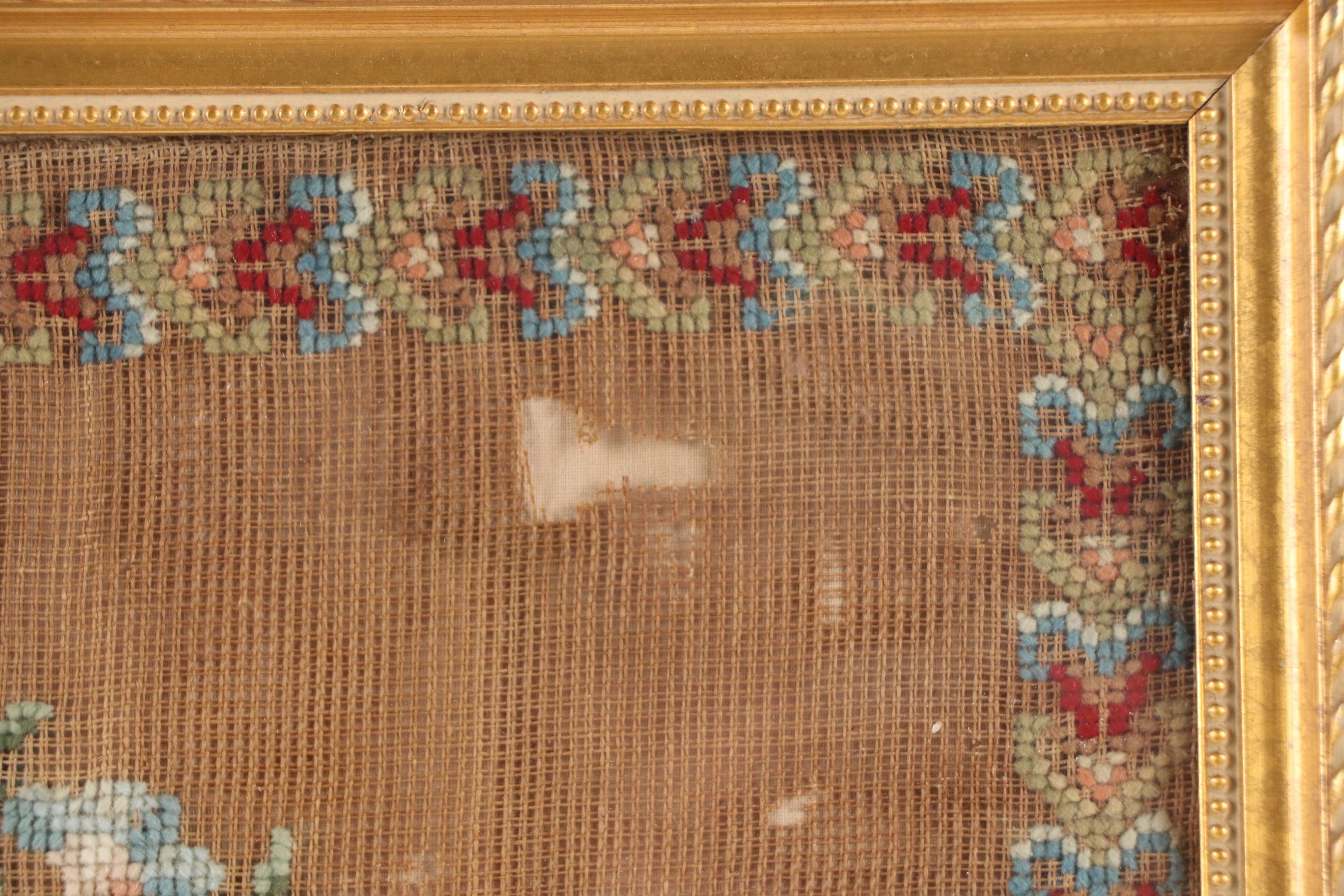 Early Victorian Floral Cross Stitch Panel in Frame, 1849