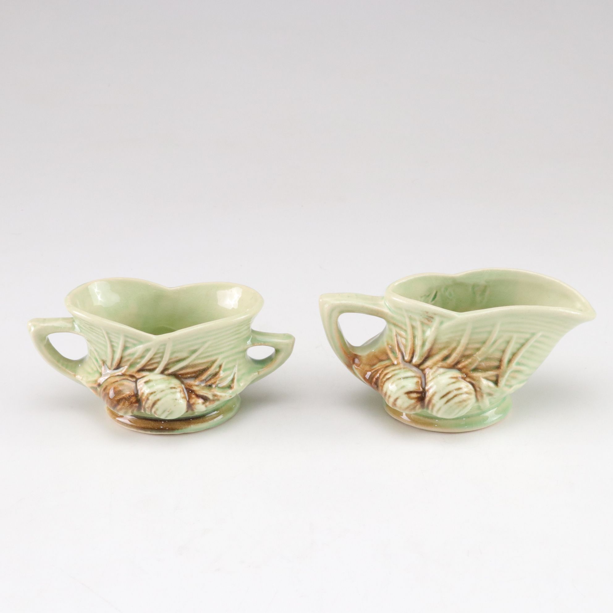 McCoy Pottery "Pine Cone" Ceramic Teapot, Creamer & Sugar Bowl
