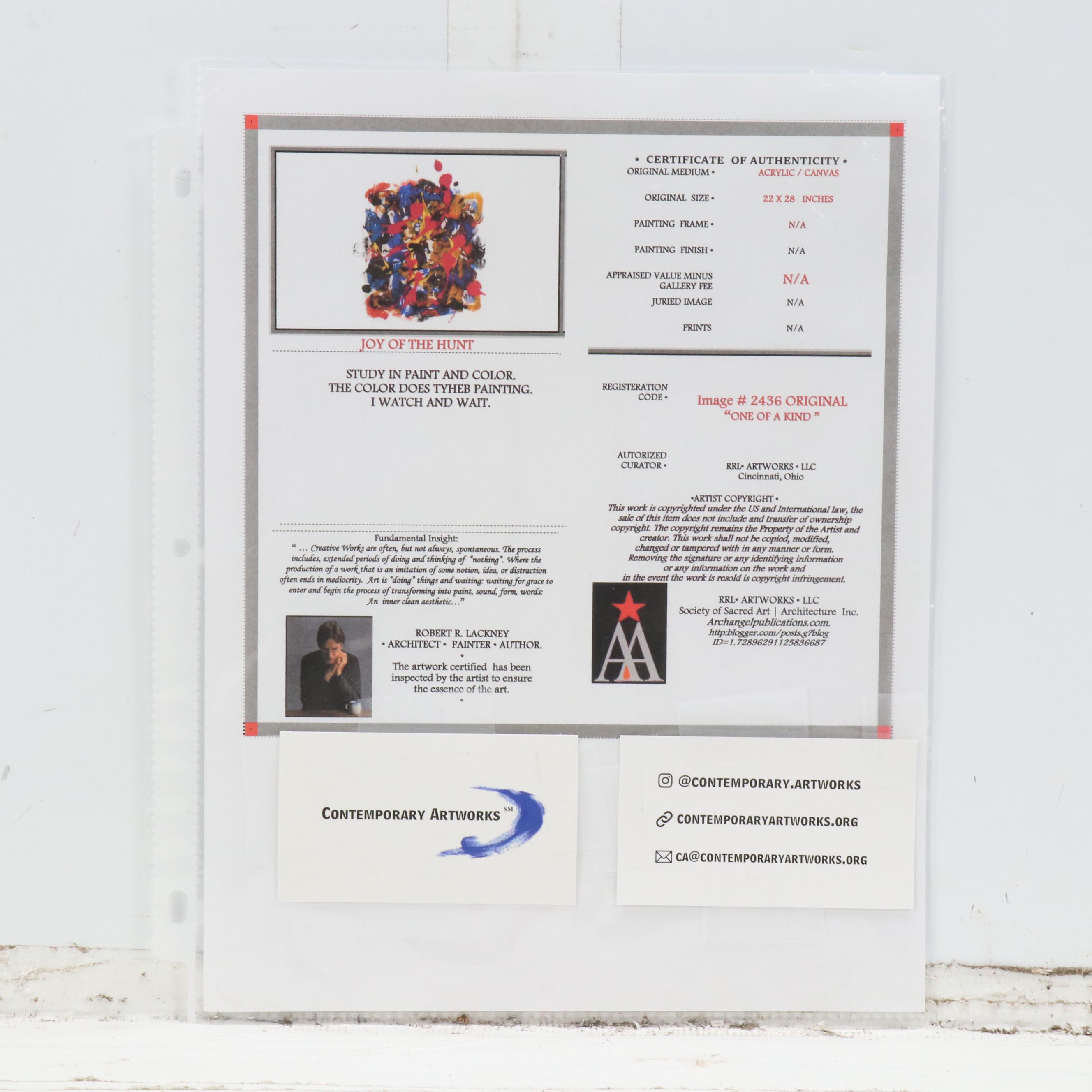 Robert R. Lackney Impasto Abstract Acrylic Painting "Joy Of The Hunt"