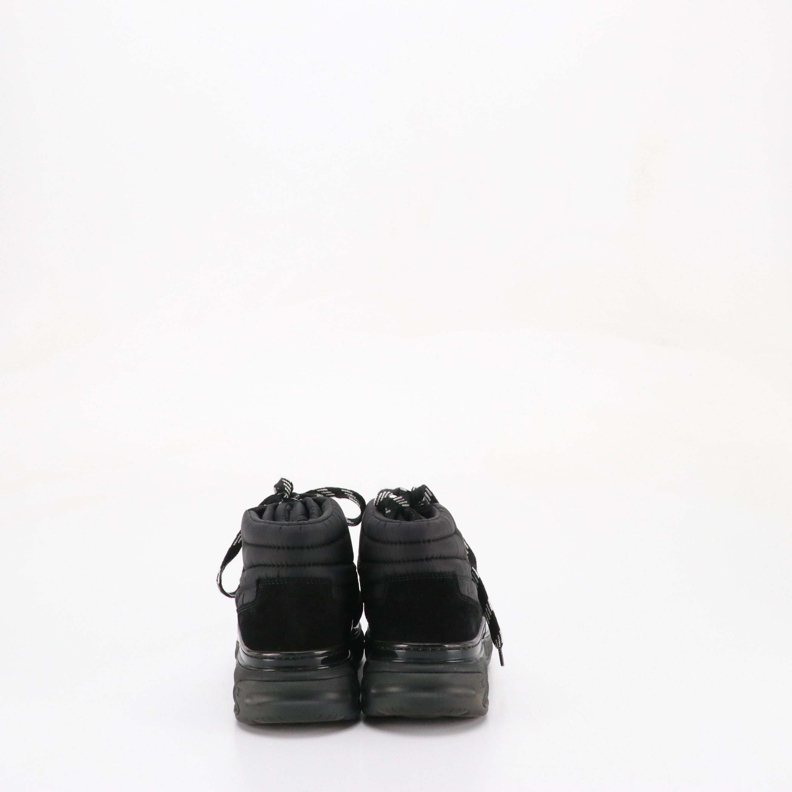 Chanel CC High-Top Lace Up Sneakers in Black Nylon and Suede
