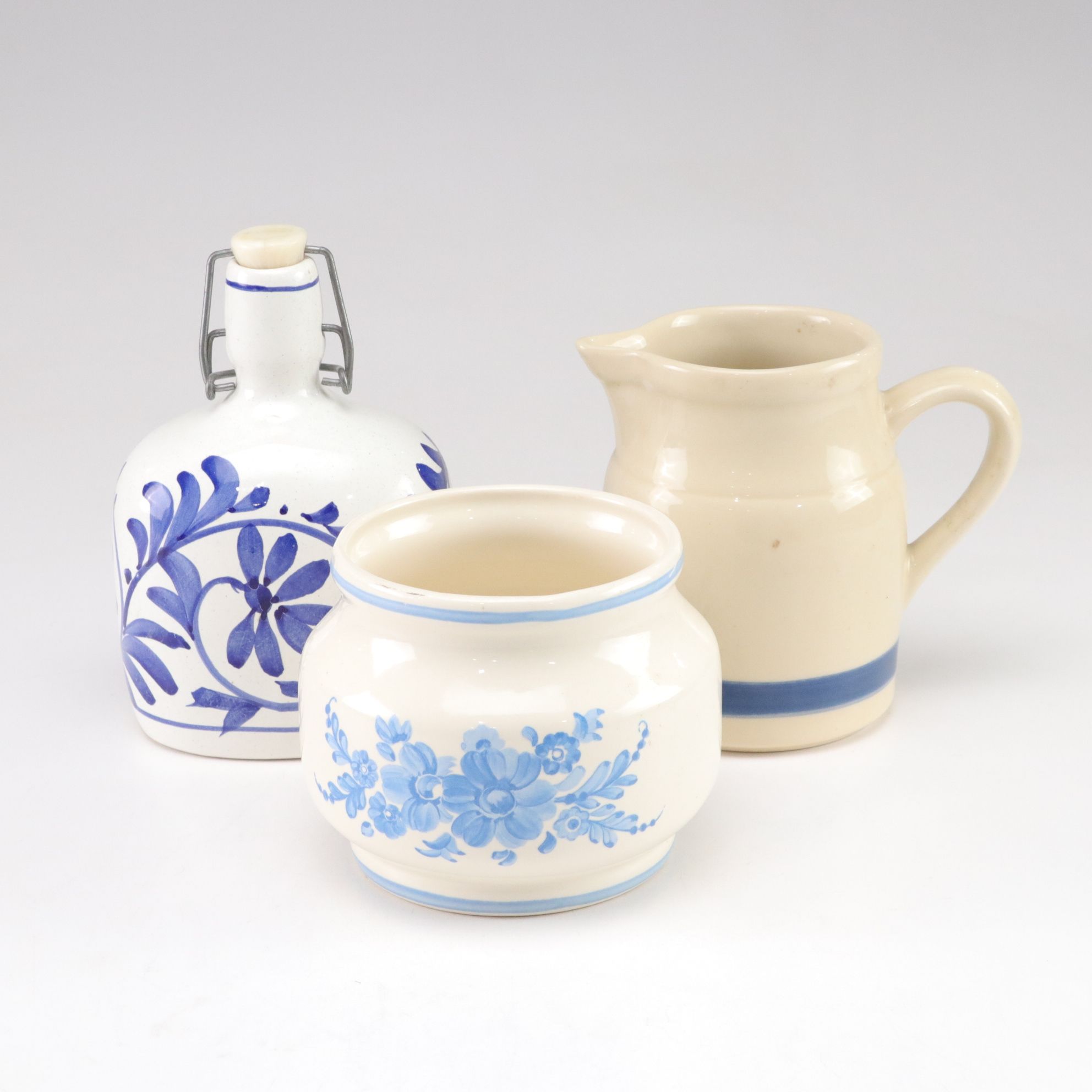 Hand-Painted Stoneware Jug, Pot & Bottle