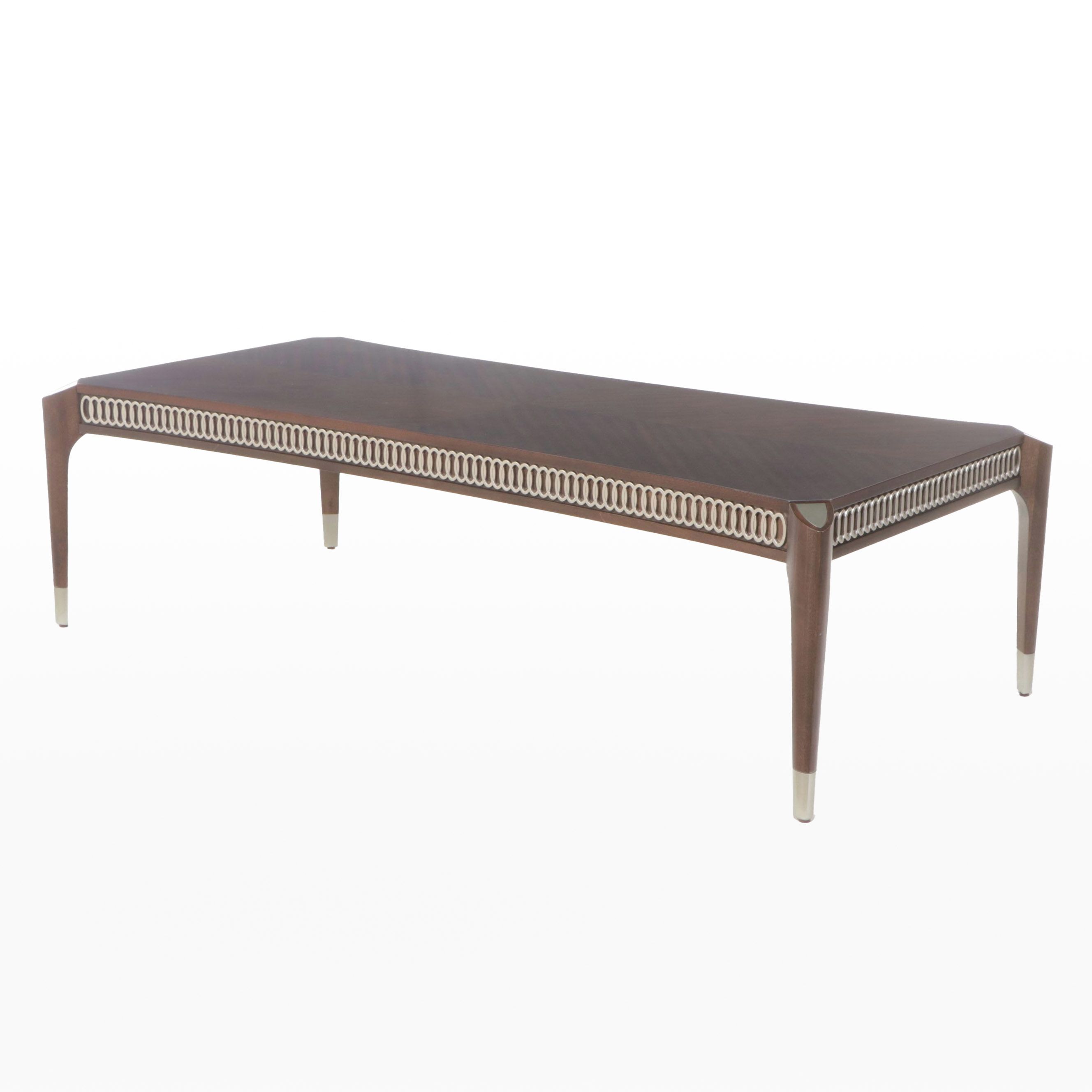 Caracole "Oxford" Walnut Finish Sapele and Silvered Wood Coffee Table