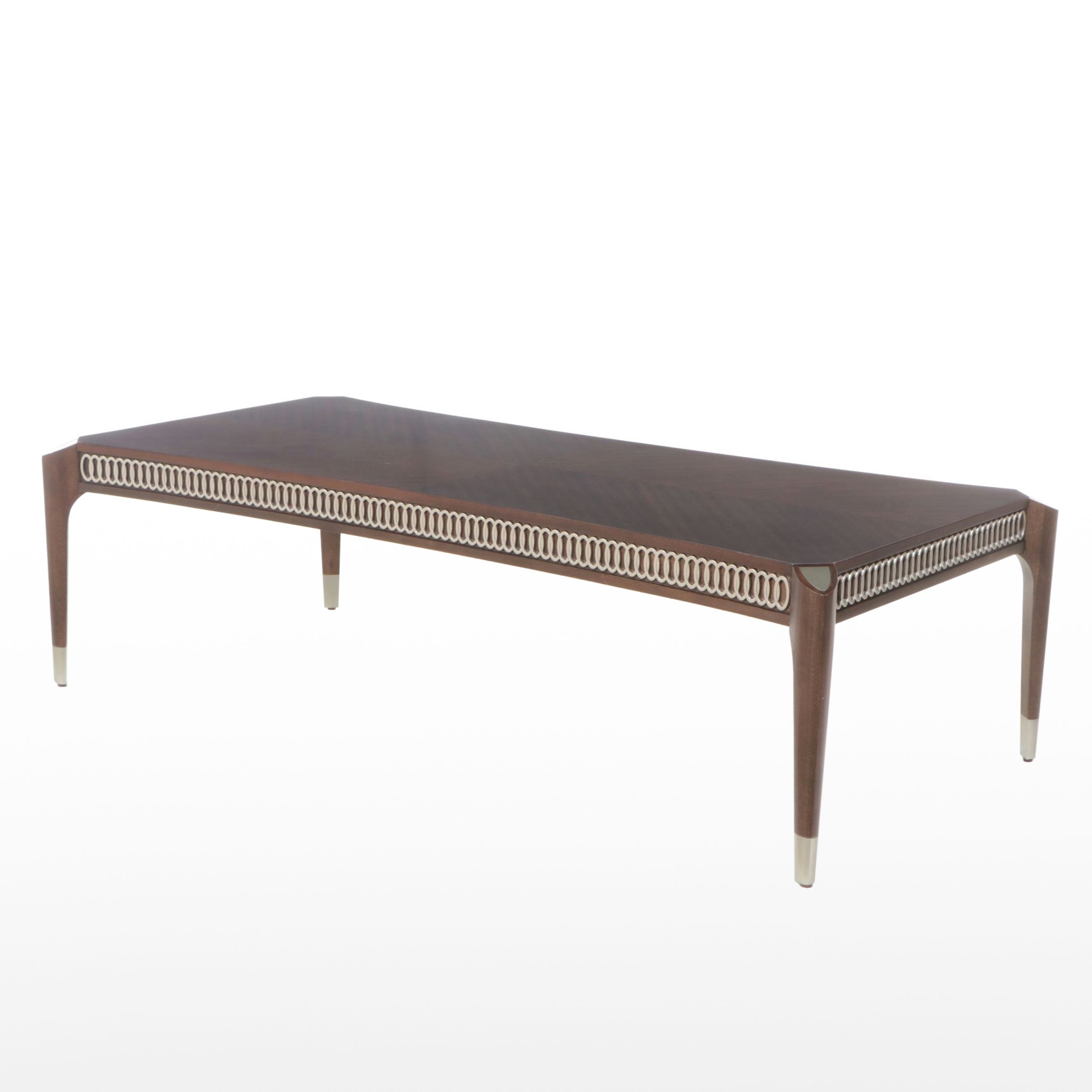 Caracole "Oxford" Walnut Finish Sapele and Silvered Wood Coffee Table