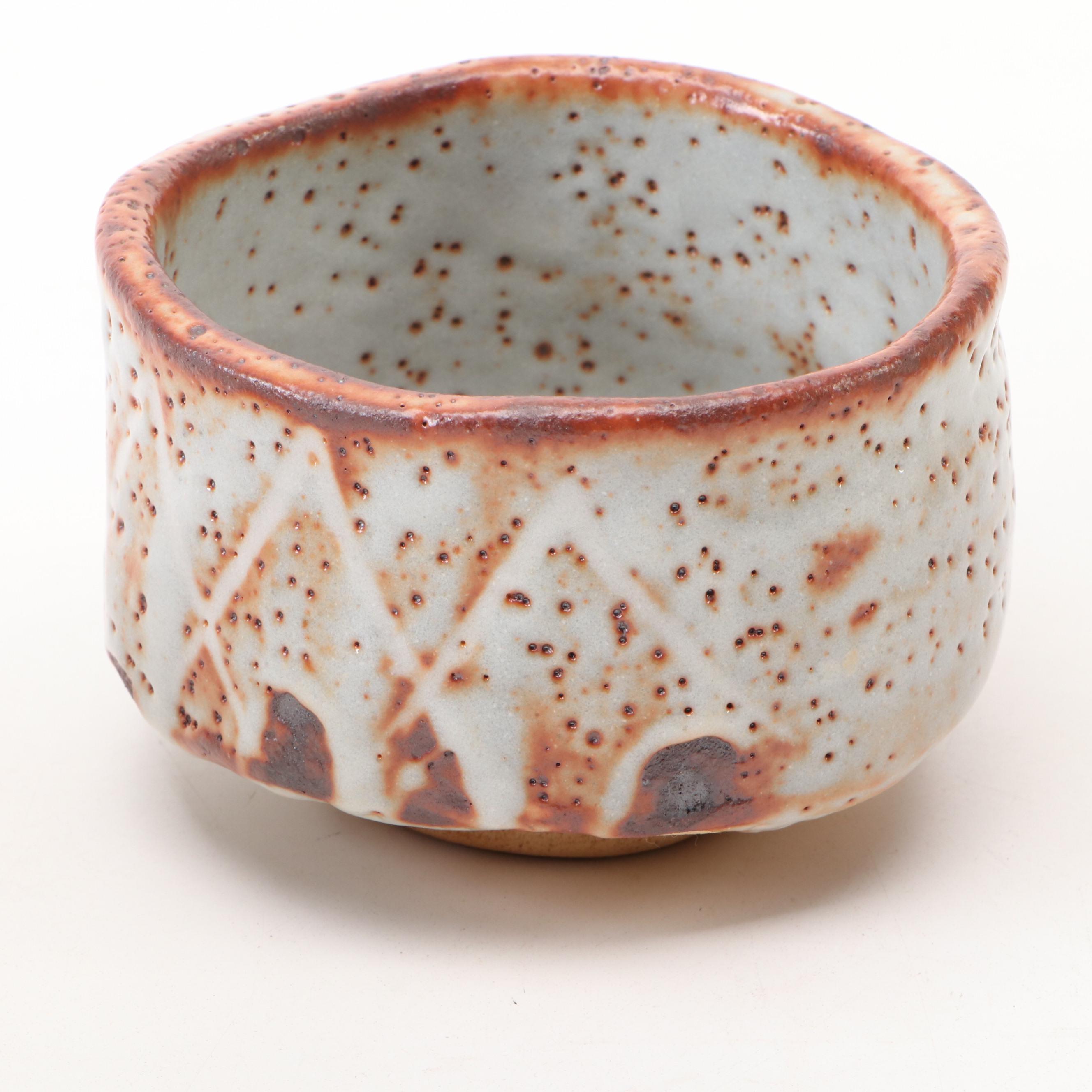 Japanese Shino Ware Stoneware Tea Bowl with Presentation Box