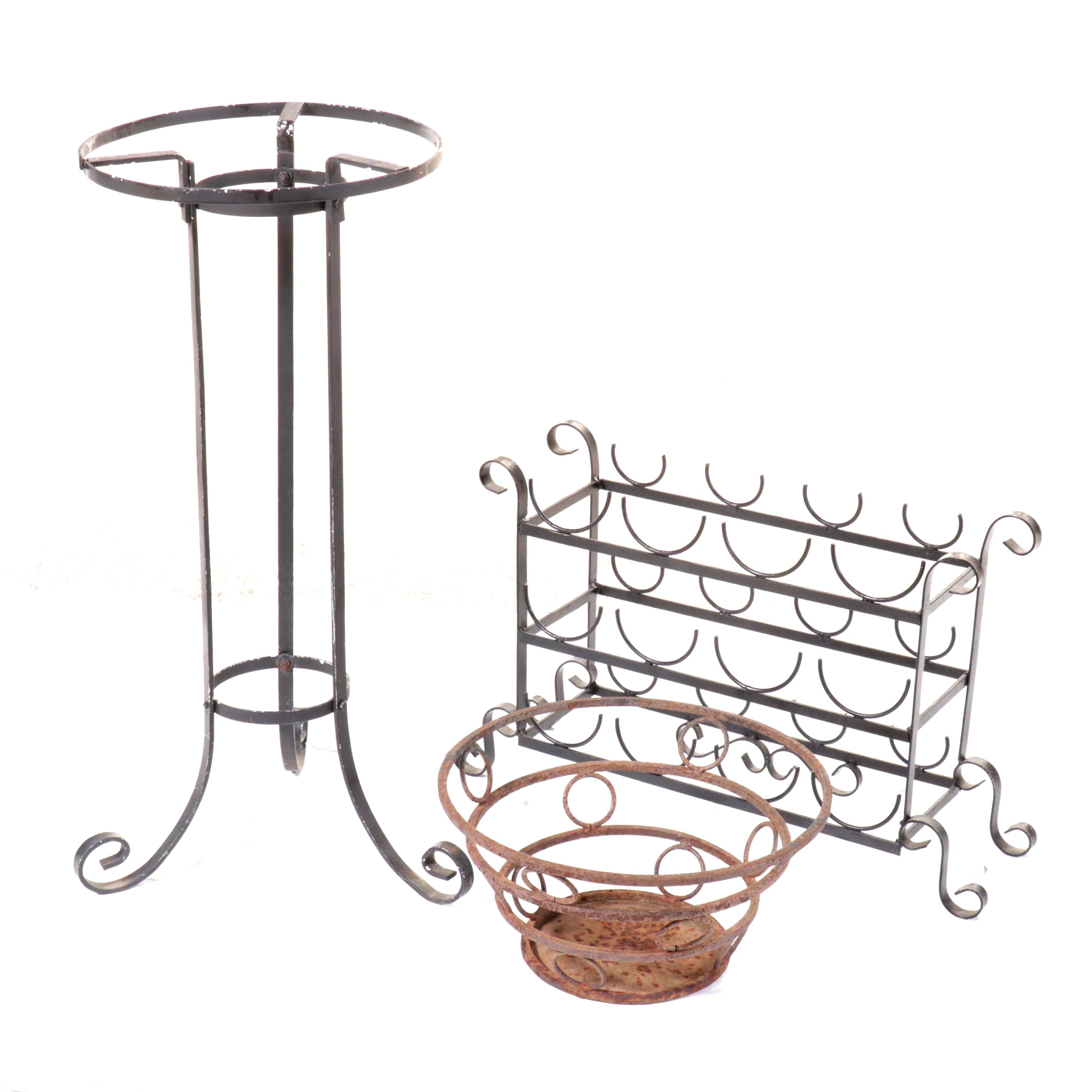 Cast Metal Plant Stands with Wine Rack