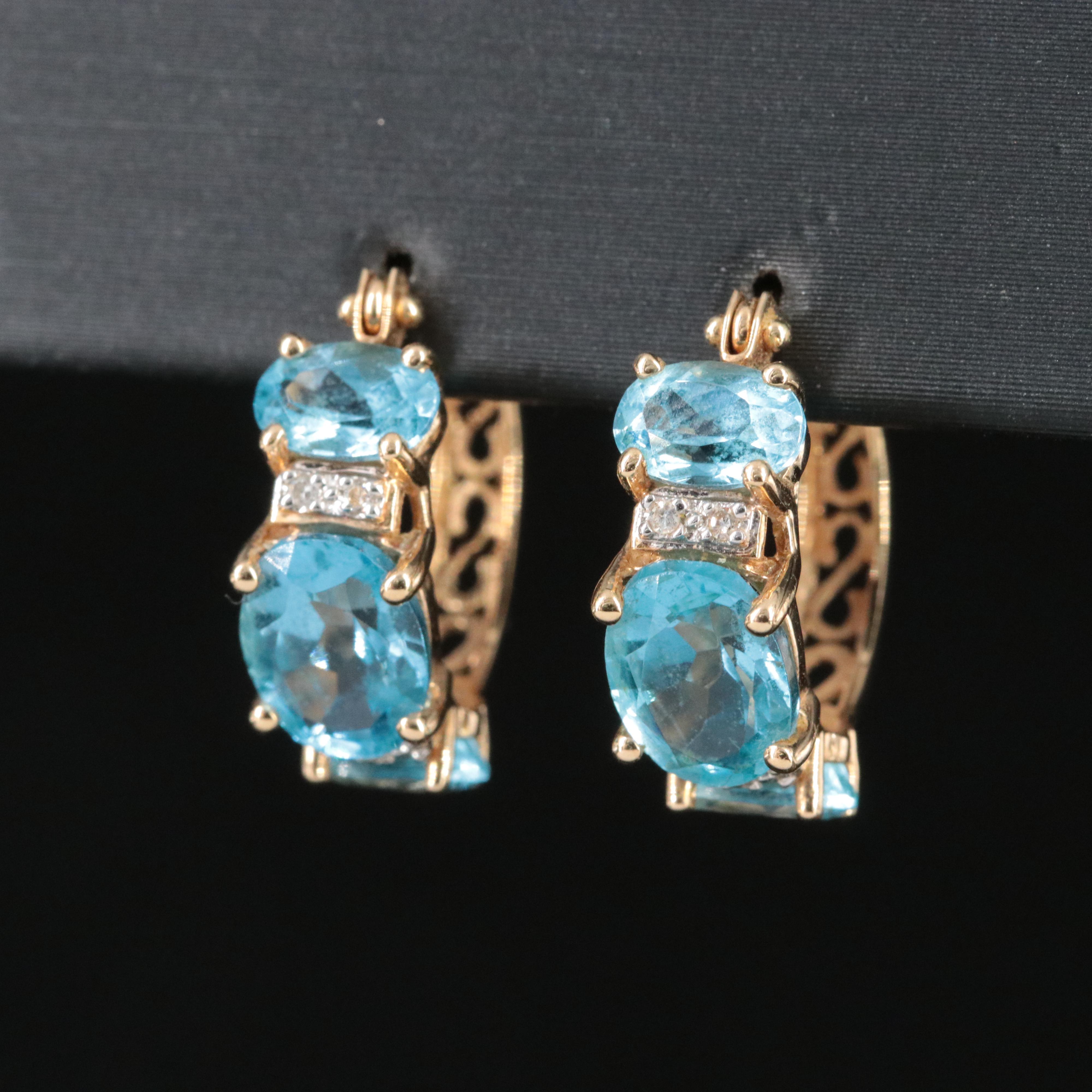 14K Topaz and Diamond Hoop Earrings