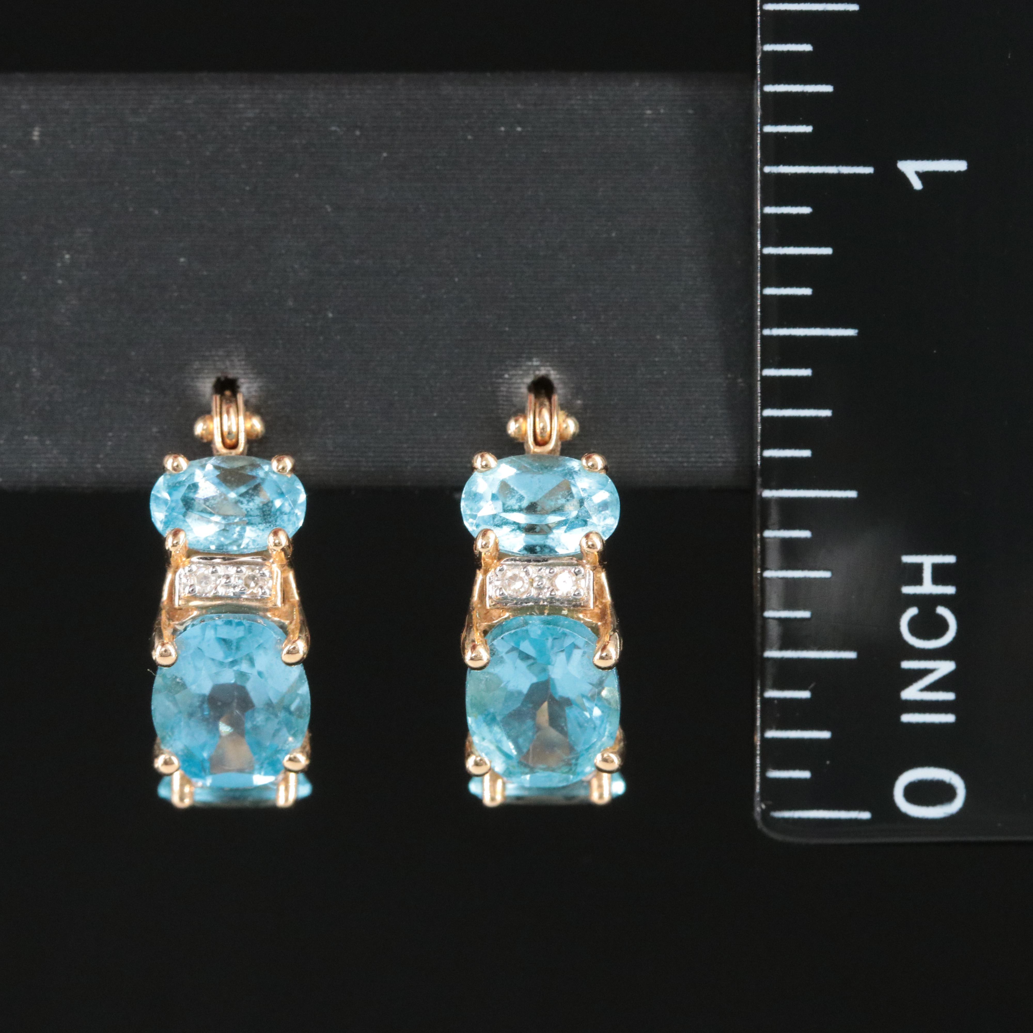 14K Topaz and Diamond Hoop Earrings