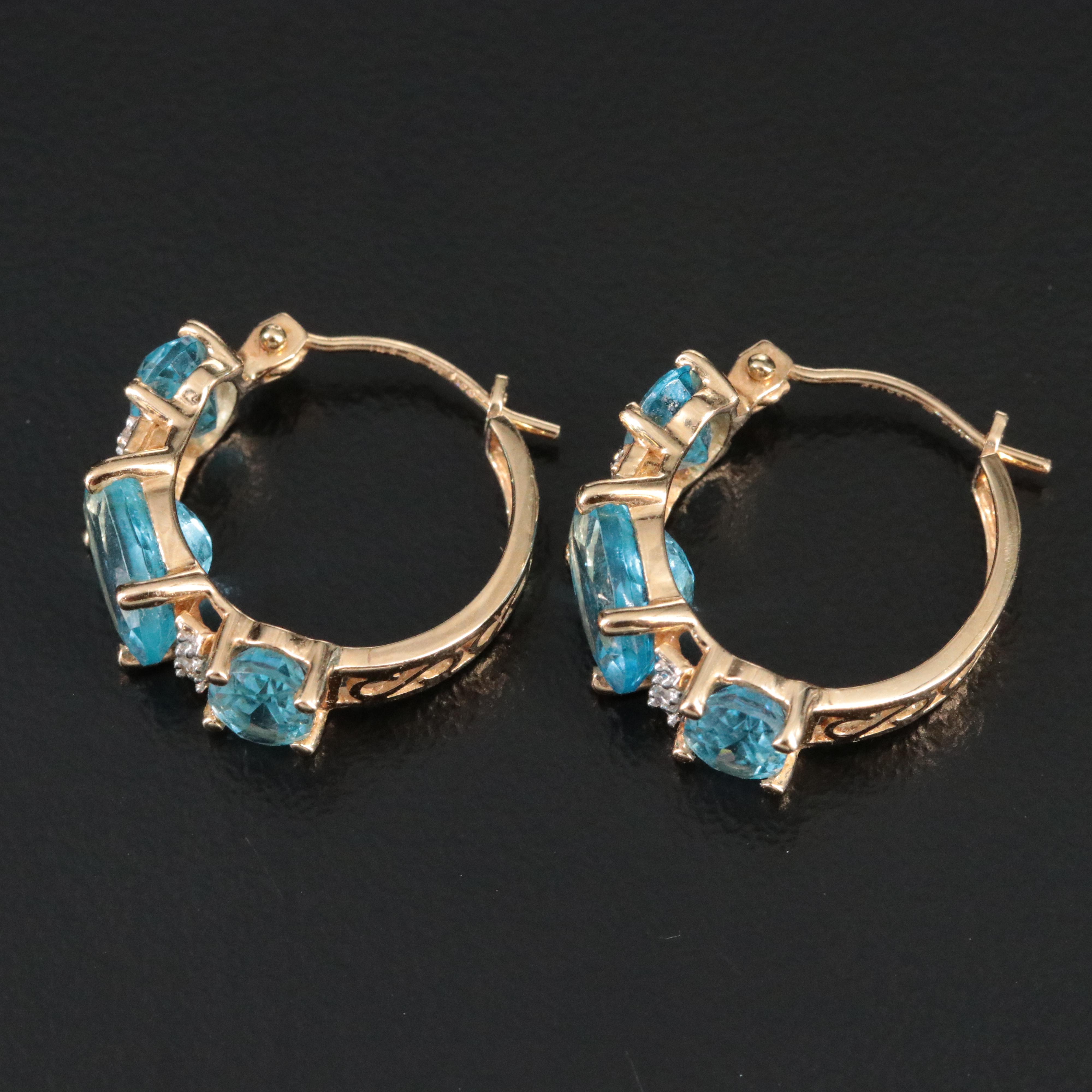 14K Topaz and Diamond Hoop Earrings