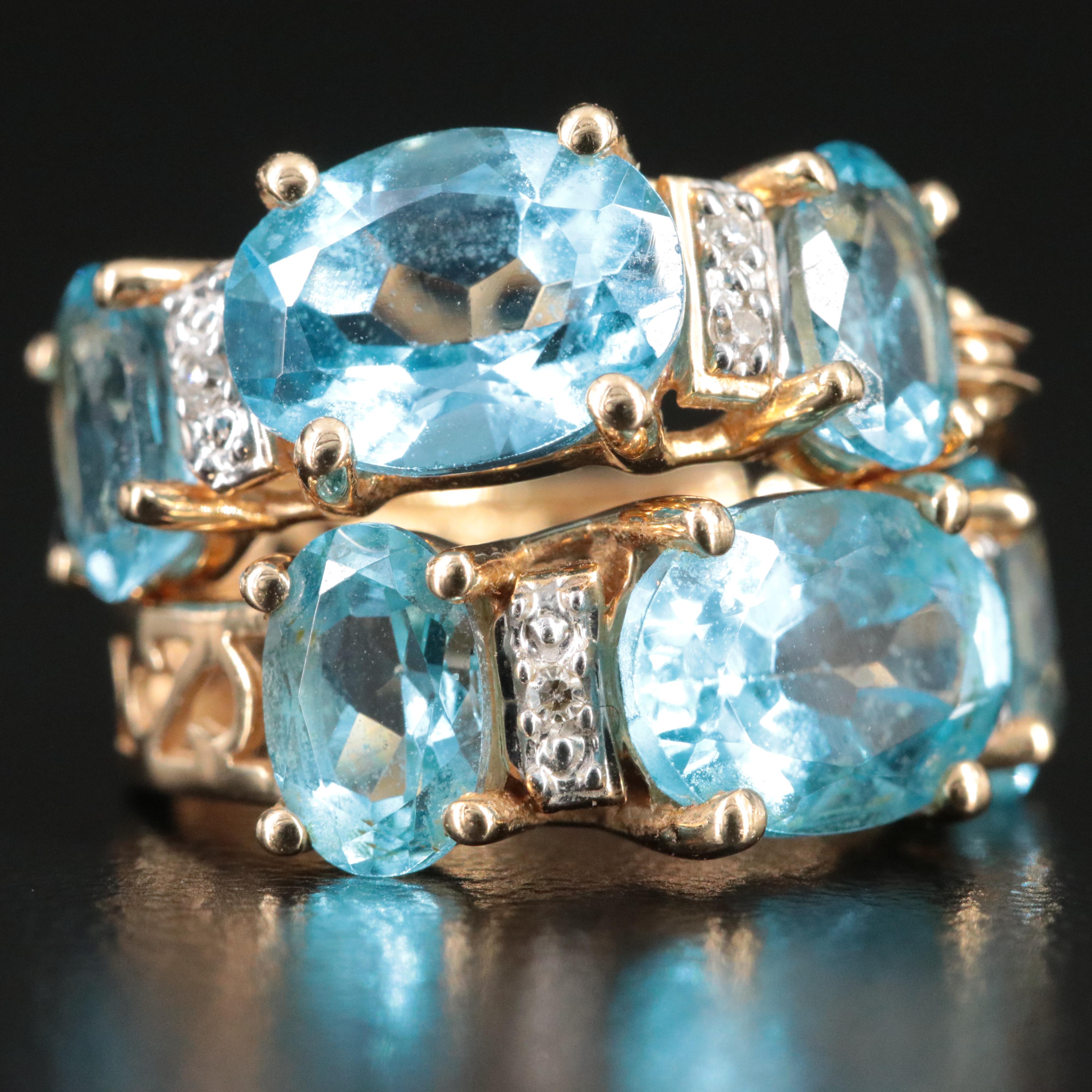 14K Topaz and Diamond Hoop Earrings