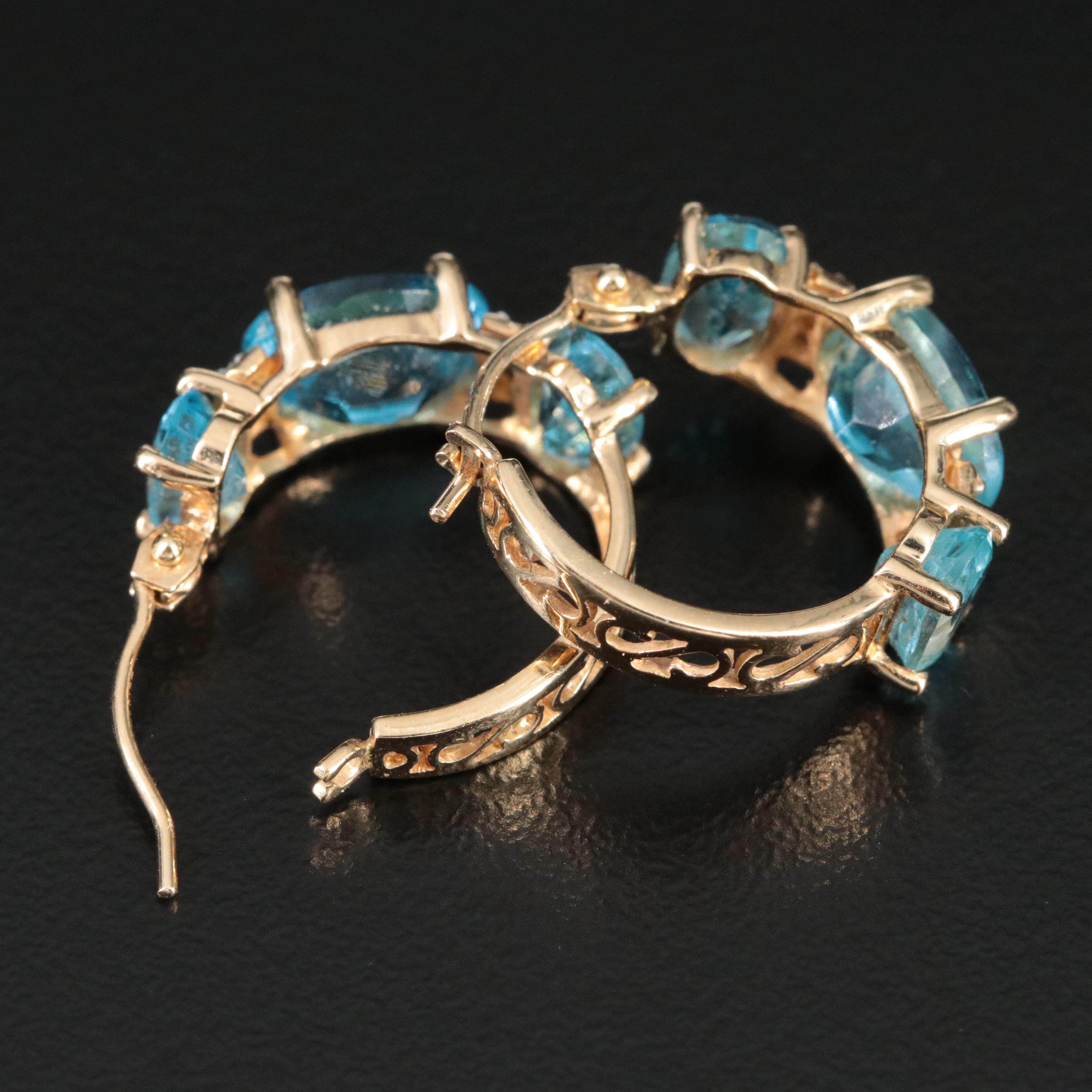 14K Topaz and Diamond Hoop Earrings
