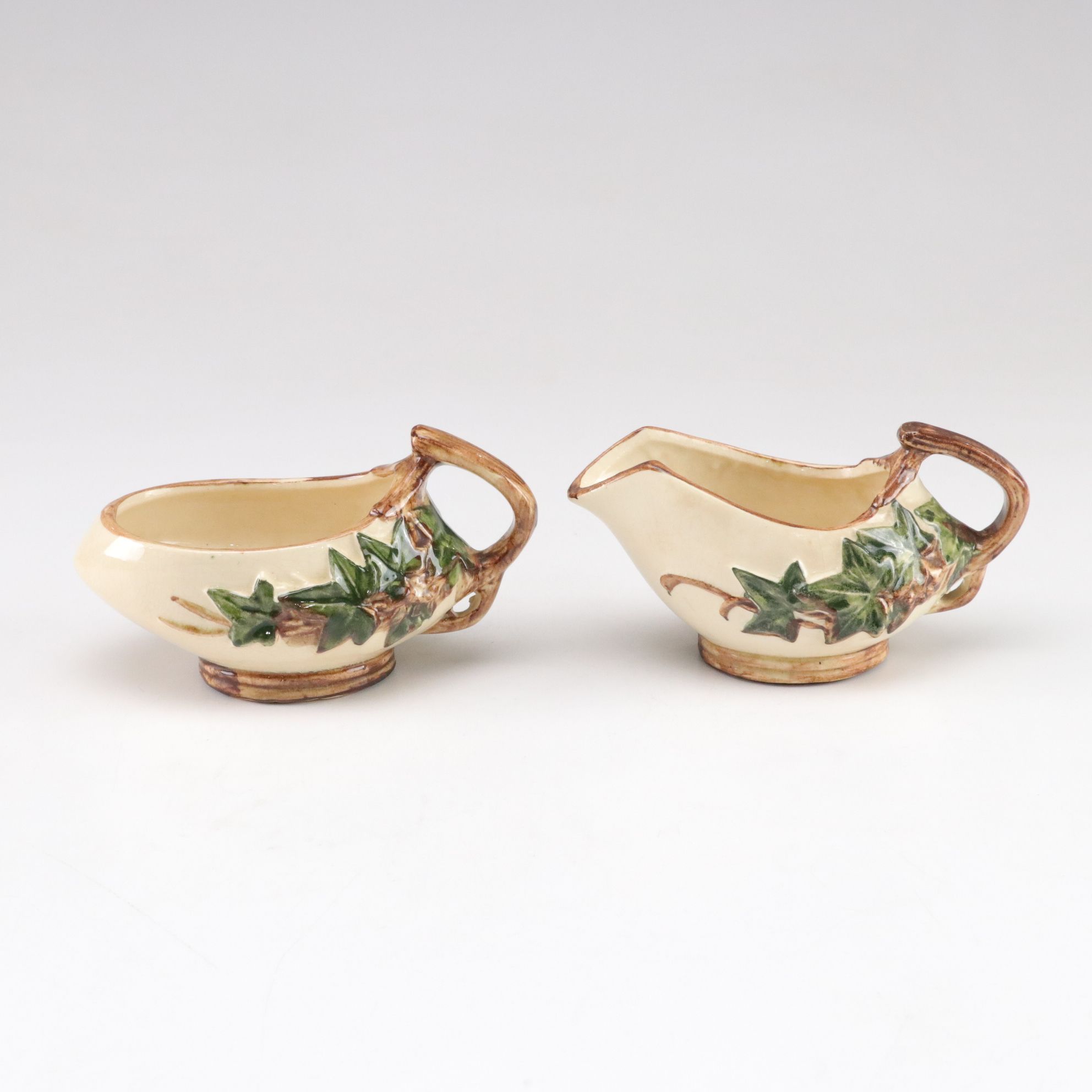 McCoy Pottery "Ivy" Teapot, Creamer and Sugar Bowl, Mid-20th Century