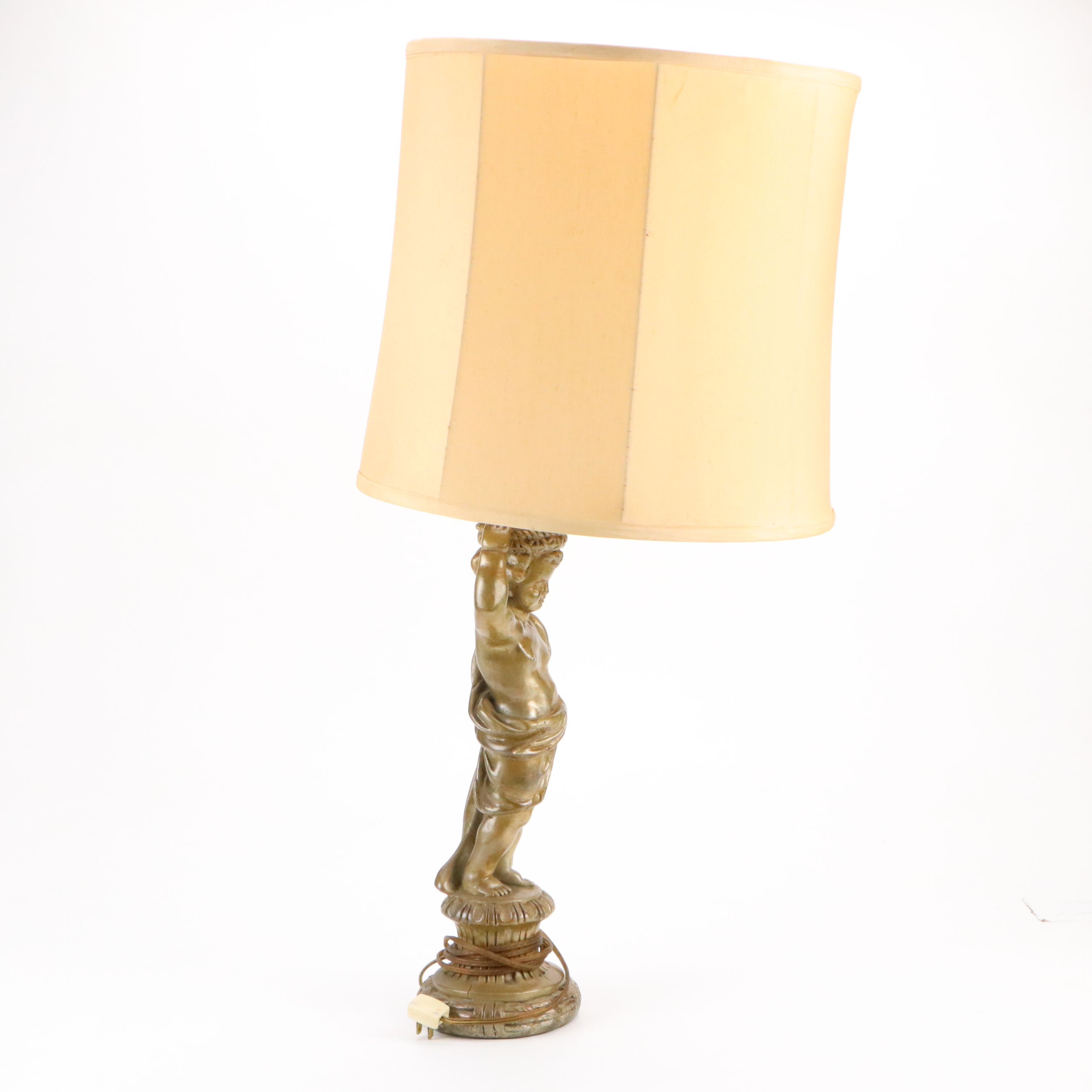 Hollywood Regency Style Figural Lamp with Paneled Drum Shade, 20th C.