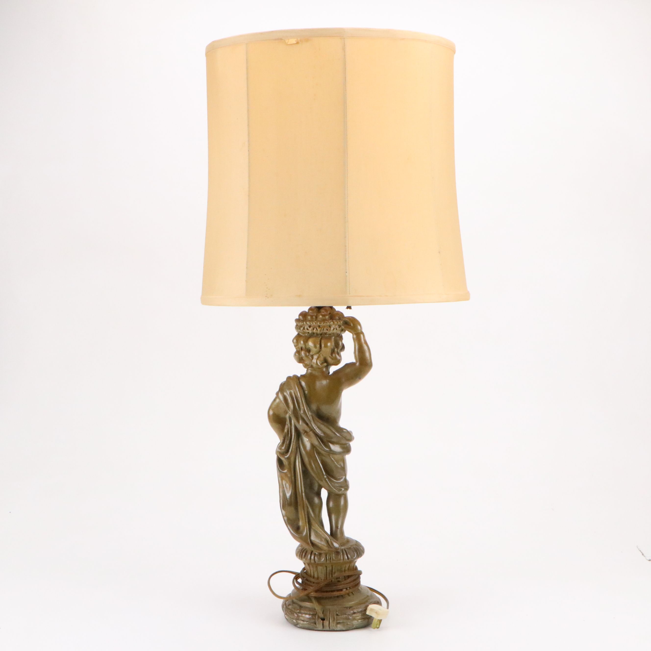 Hollywood Regency Style Figural Lamp with Paneled Drum Shade, 20th C.