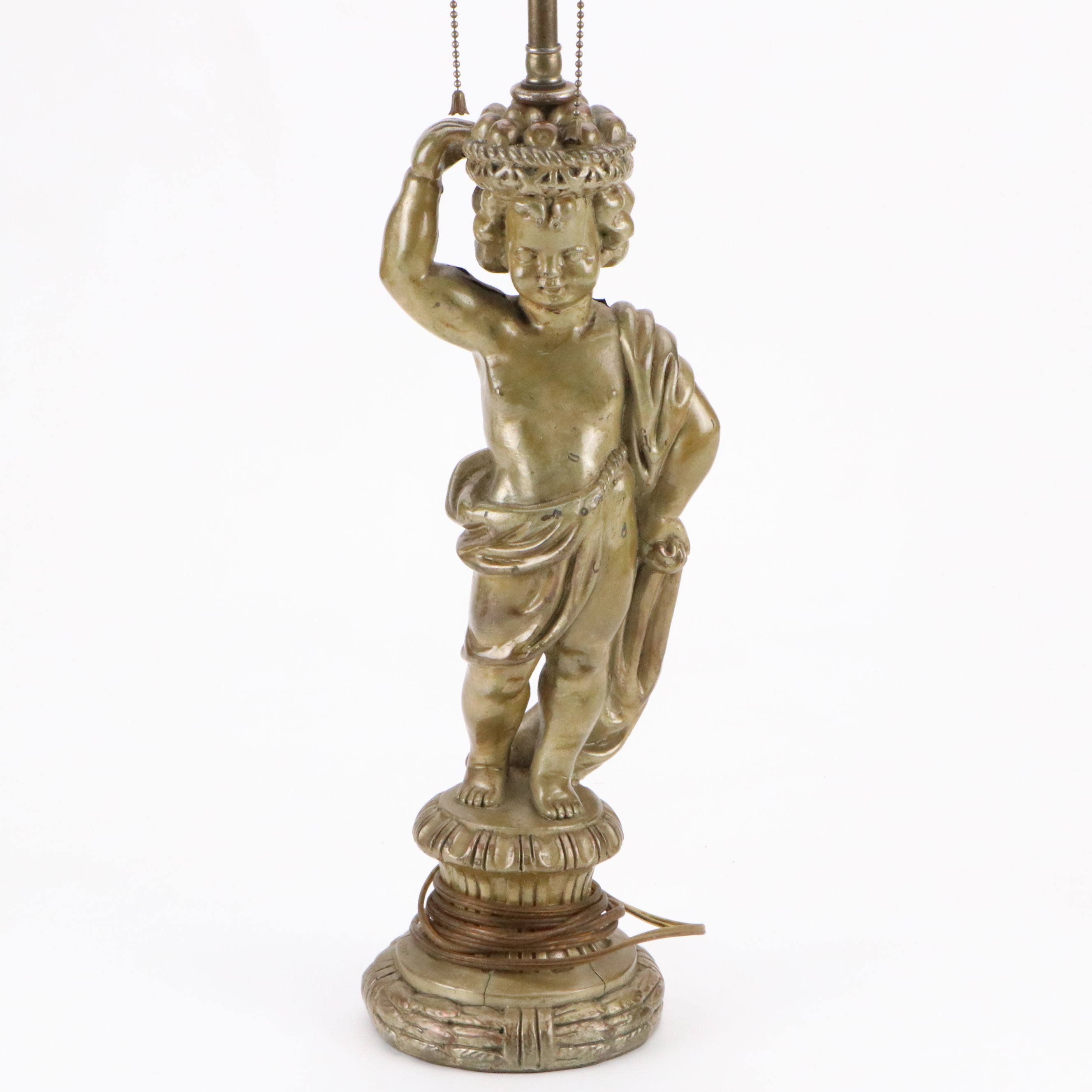 Hollywood Regency Style Figural Lamp with Paneled Drum Shade, 20th C.