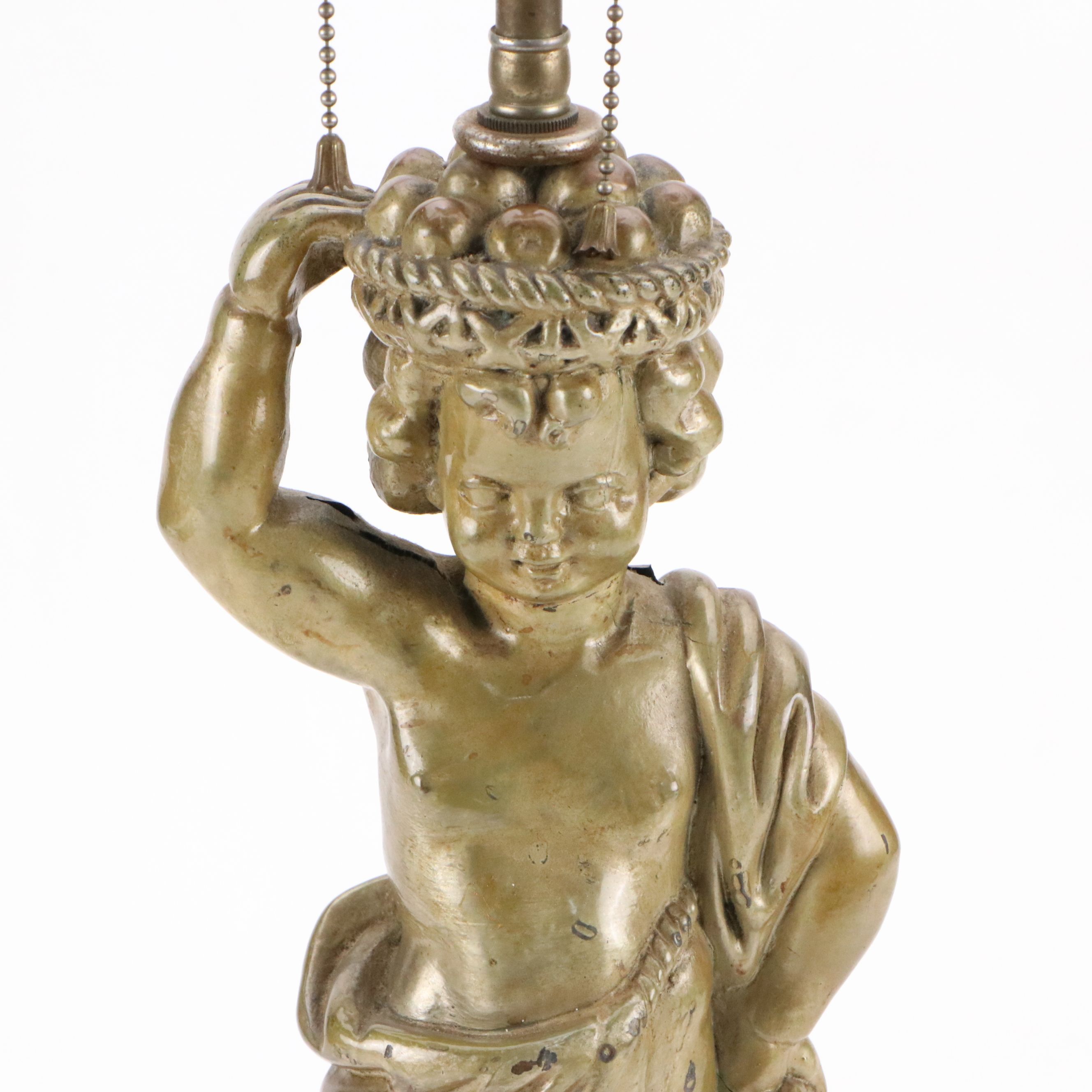 Hollywood Regency Style Figural Lamp with Paneled Drum Shade, 20th C.