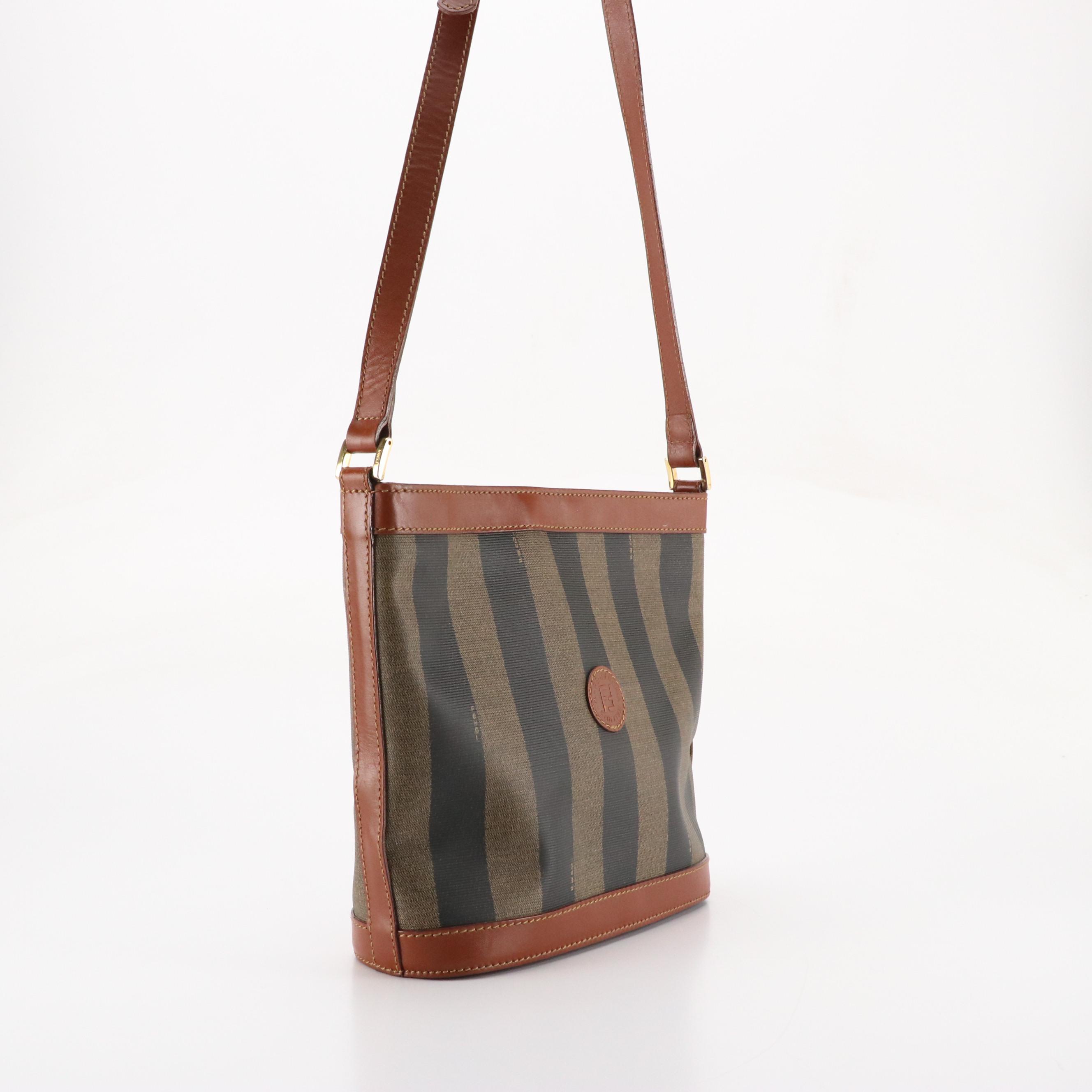 Fendi Crossbody Bag in Pequin Striped Canvas and Brown Leather Trim