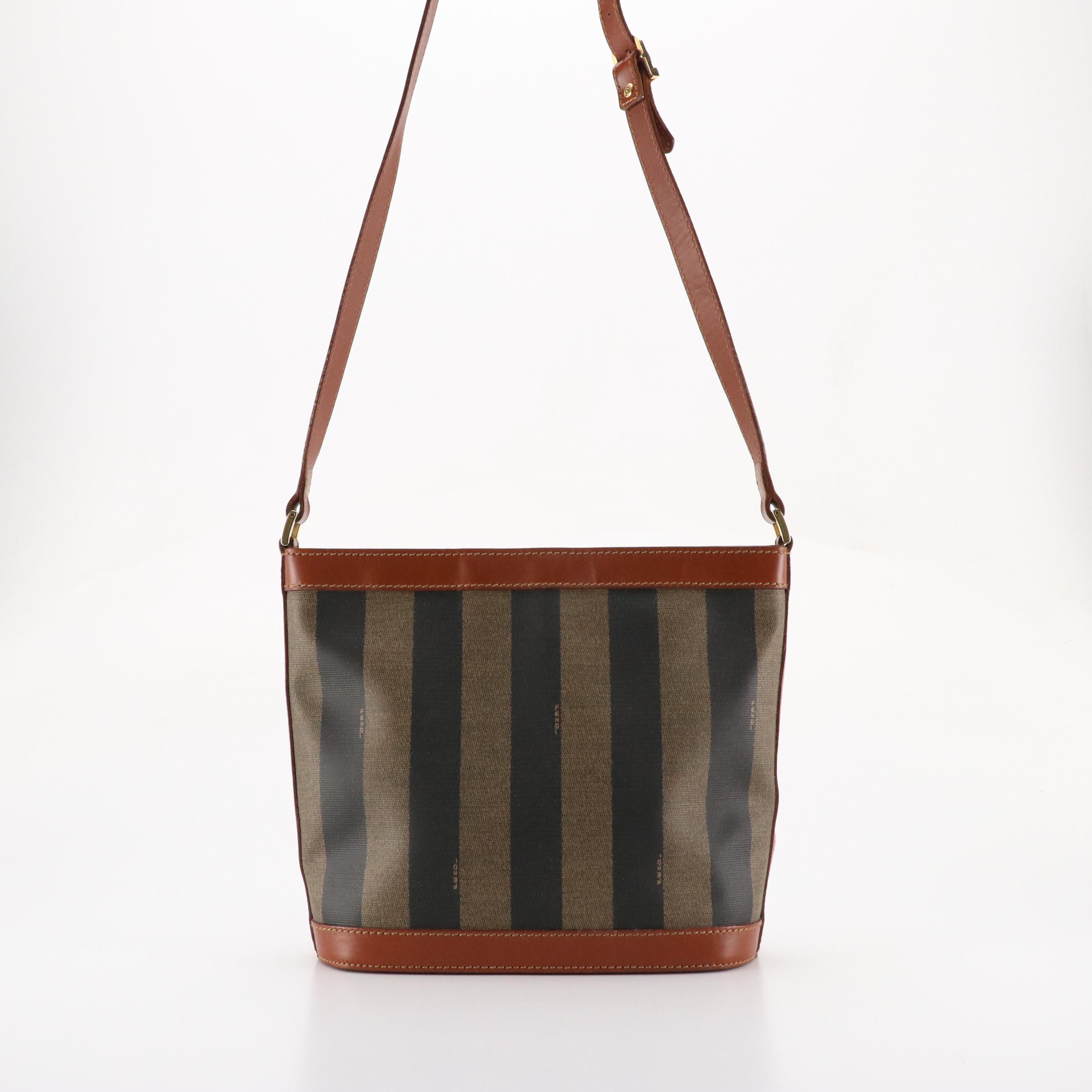 Fendi Crossbody Bag in Pequin Striped Canvas and Brown Leather Trim