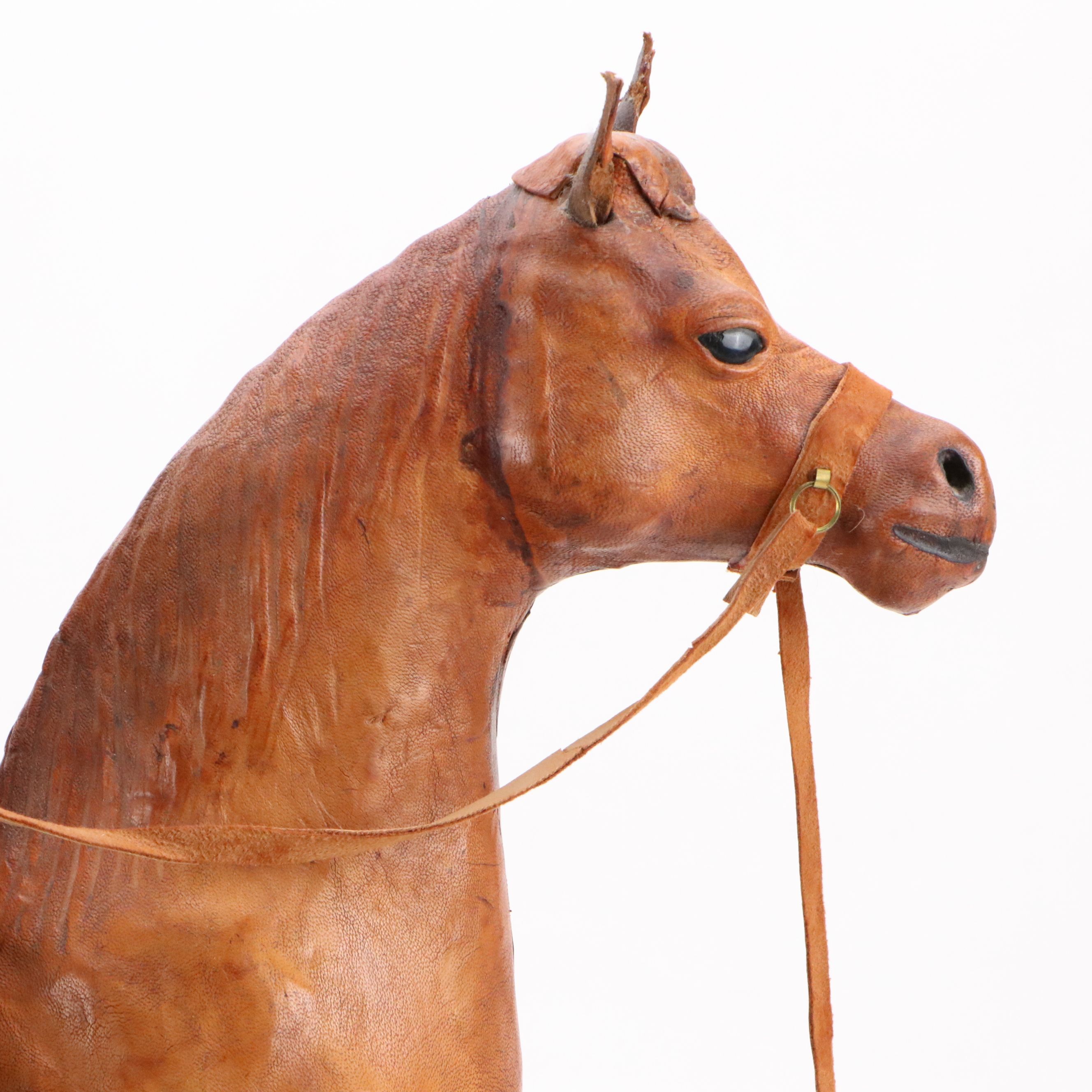 Artisan Victorian Style Santa Claus Riding Leather Wrapped Horse Pull Toy