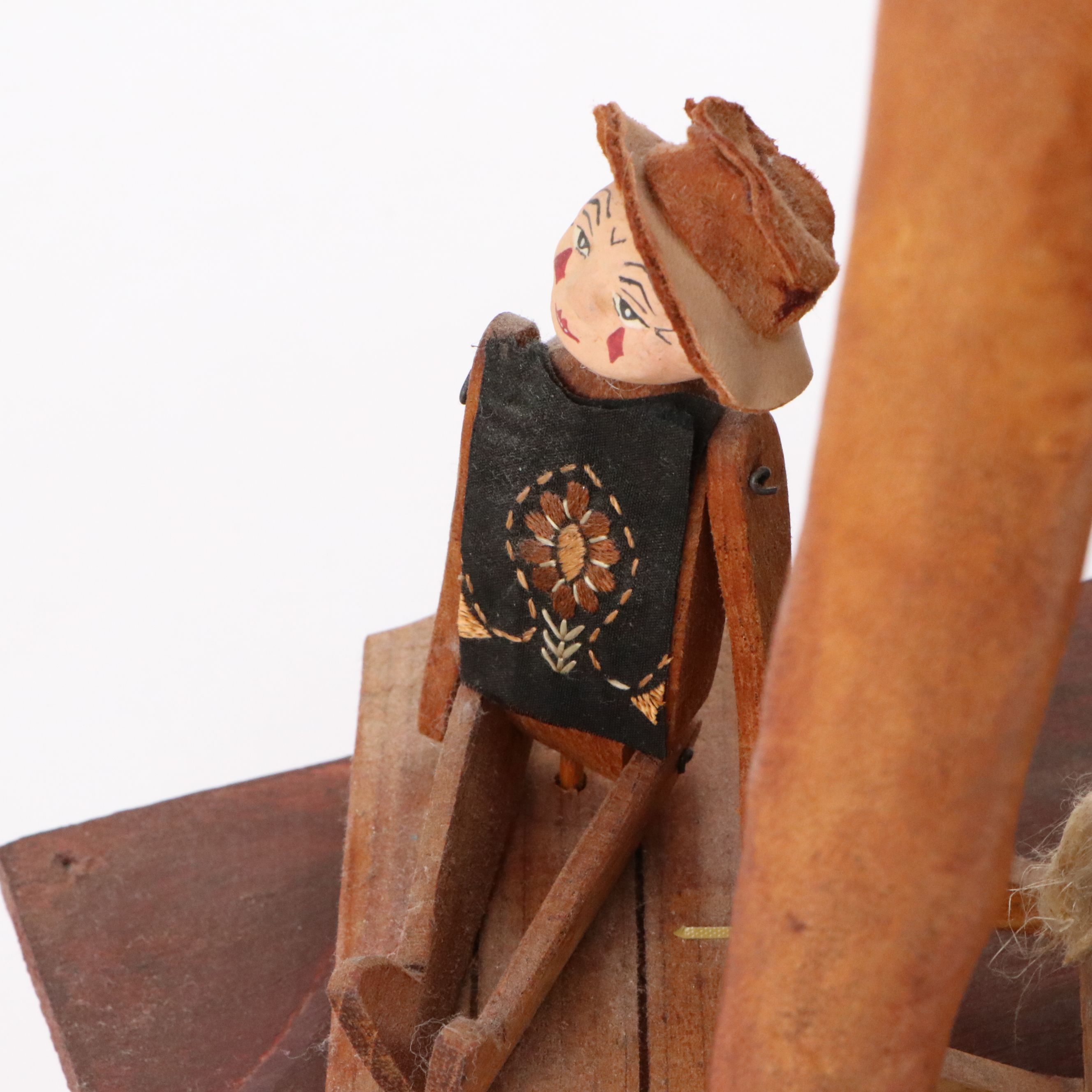 Artisan Victorian Style Santa Claus Riding Leather Wrapped Horse Pull Toy