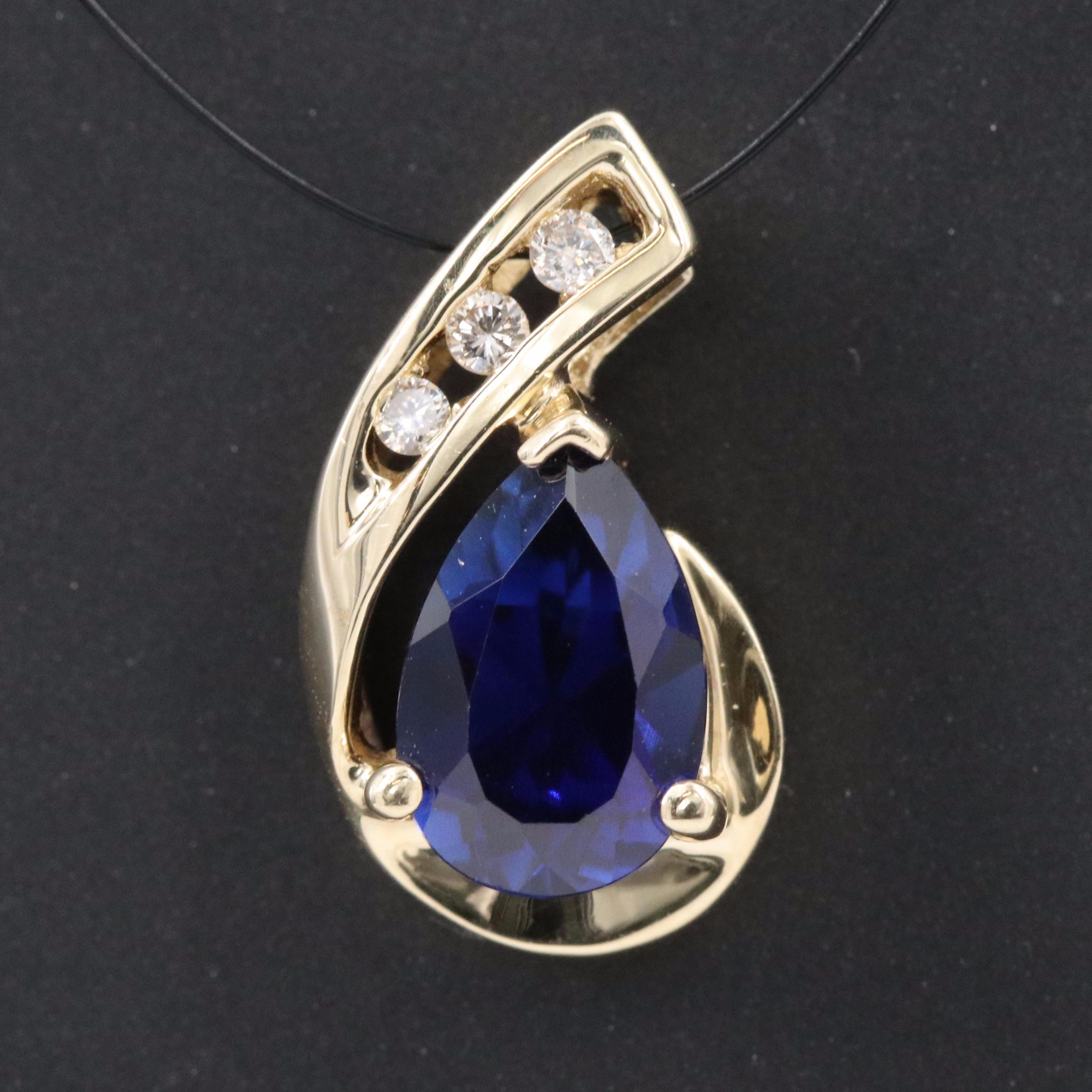 14K Sapphire and Diamond Pendant