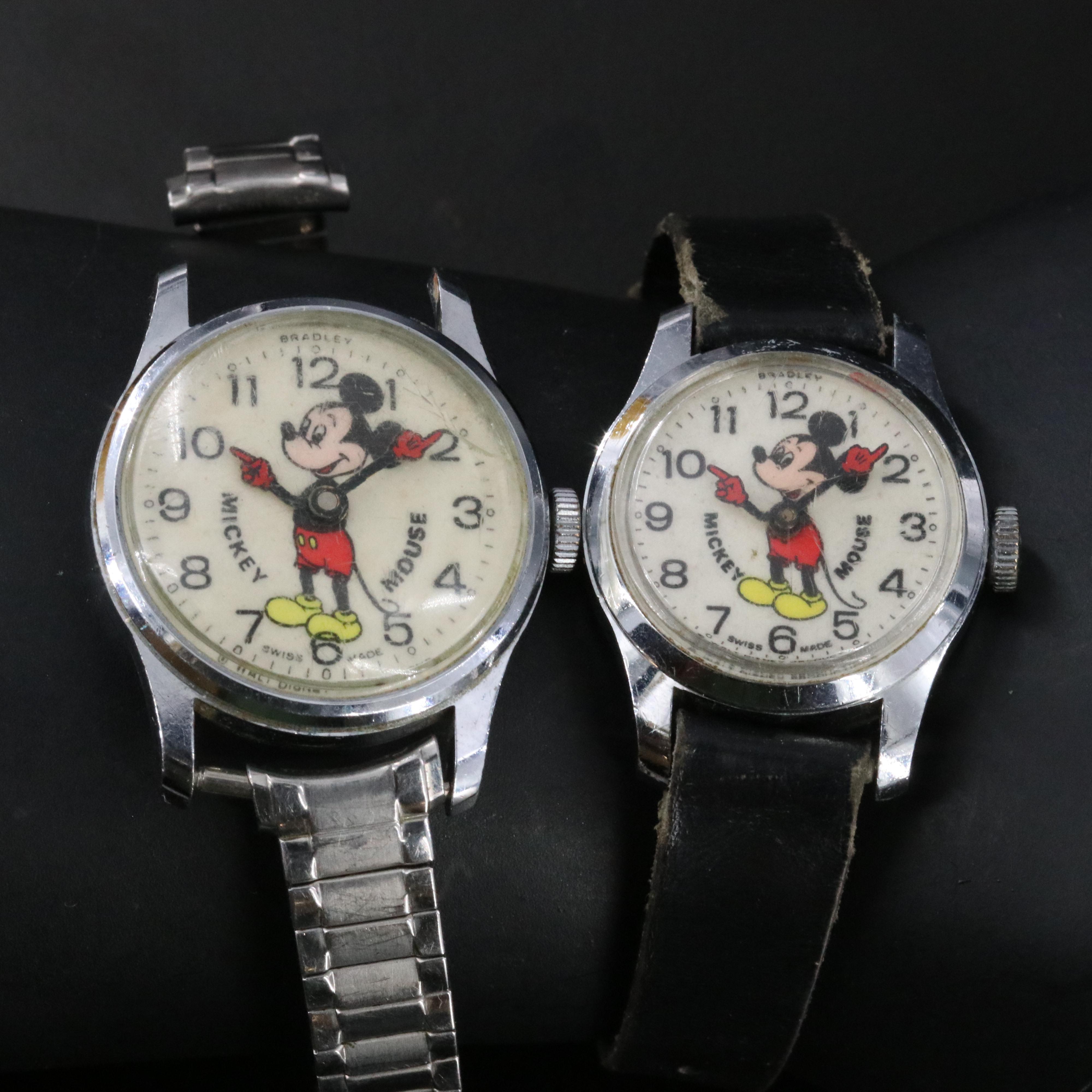 Vintage Bradley Time Mickey Mouse Stem Wind Wristwatches with Cases