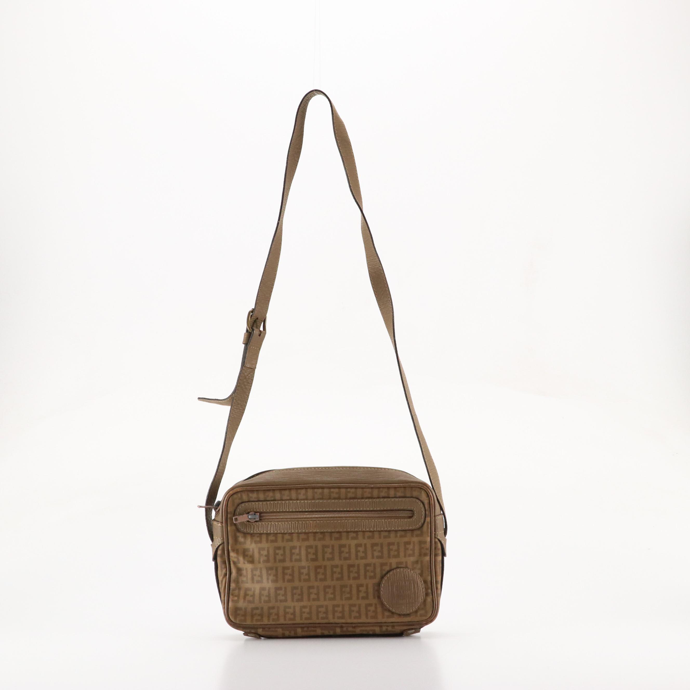 Fendi Crossbody Bag in Zucchino Coated Canvas and Textured Leather