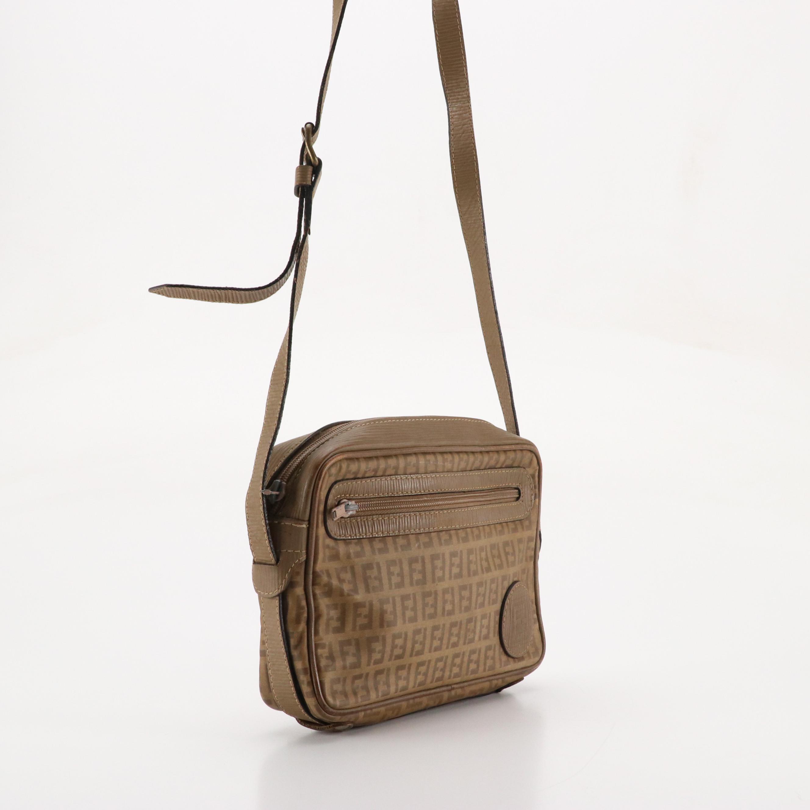 Fendi Crossbody Bag in Zucchino Coated Canvas and Textured Leather