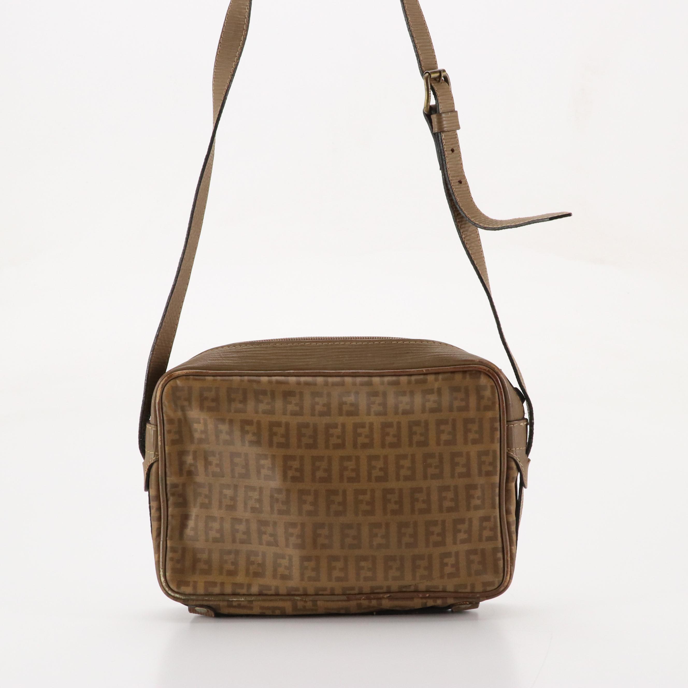 Fendi Crossbody Bag in Zucchino Coated Canvas and Textured Leather