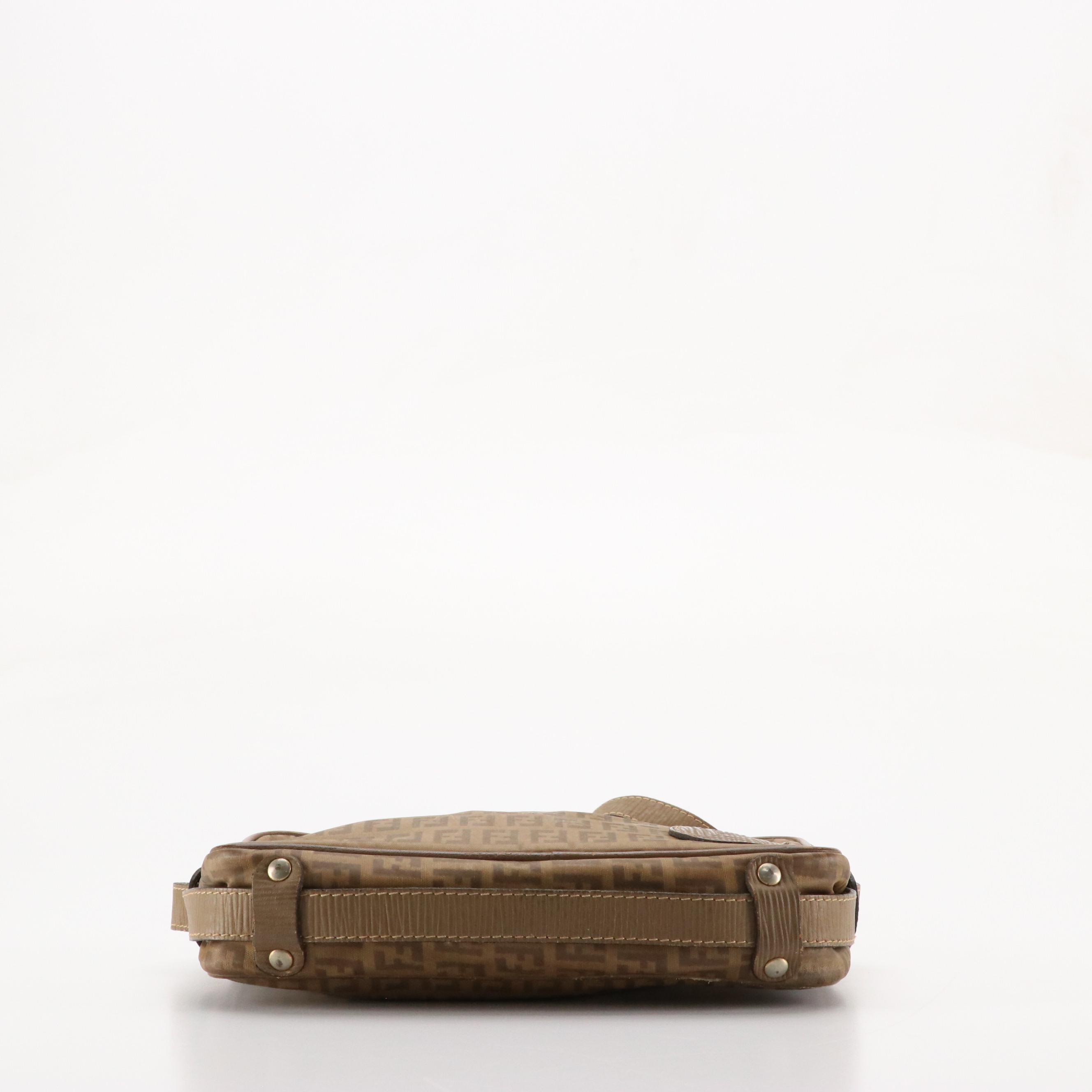 Fendi Crossbody Bag in Zucchino Coated Canvas and Textured Leather