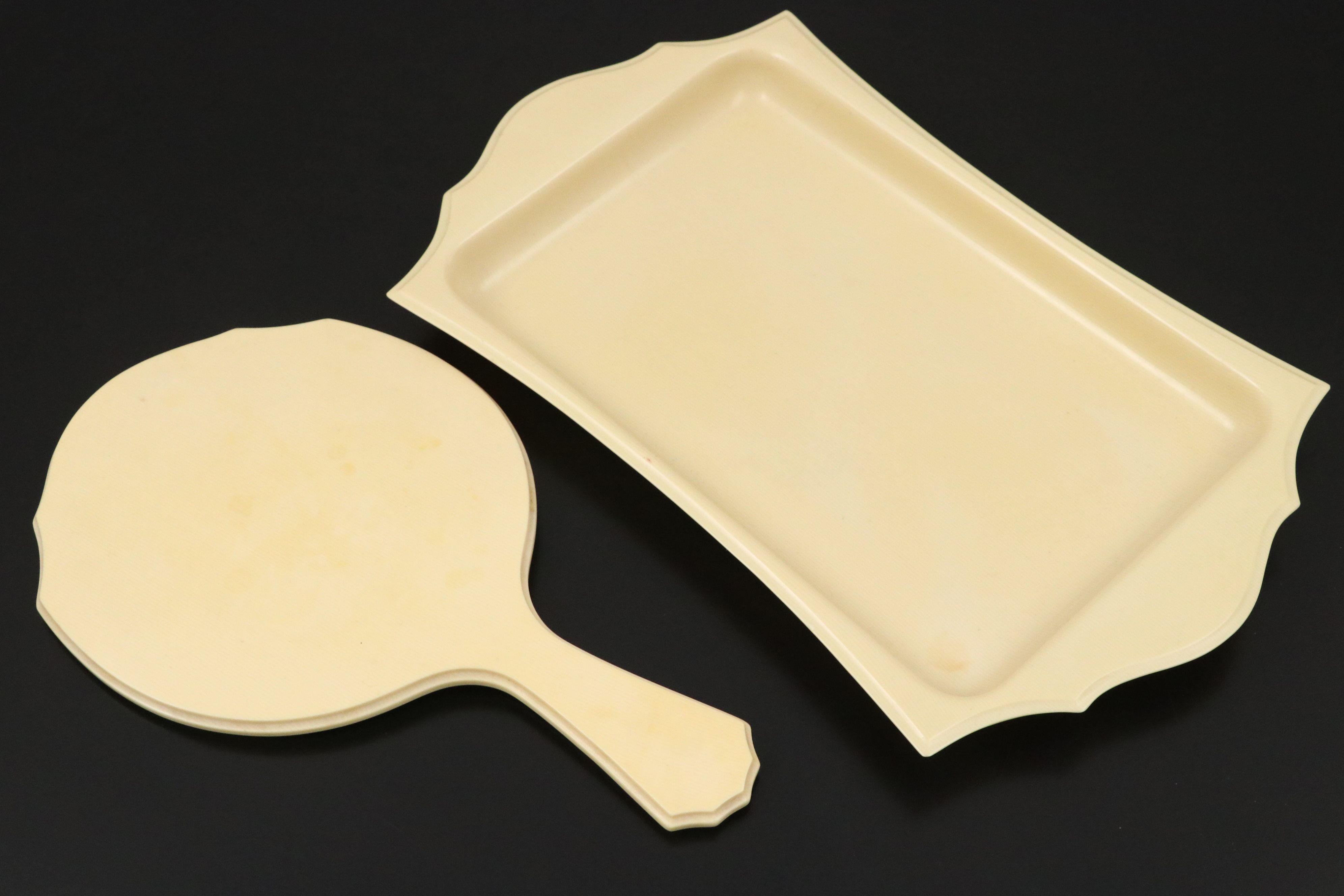 French Ivory Vanity Set with Nail Tools, Boxes and Hand Held Mirror