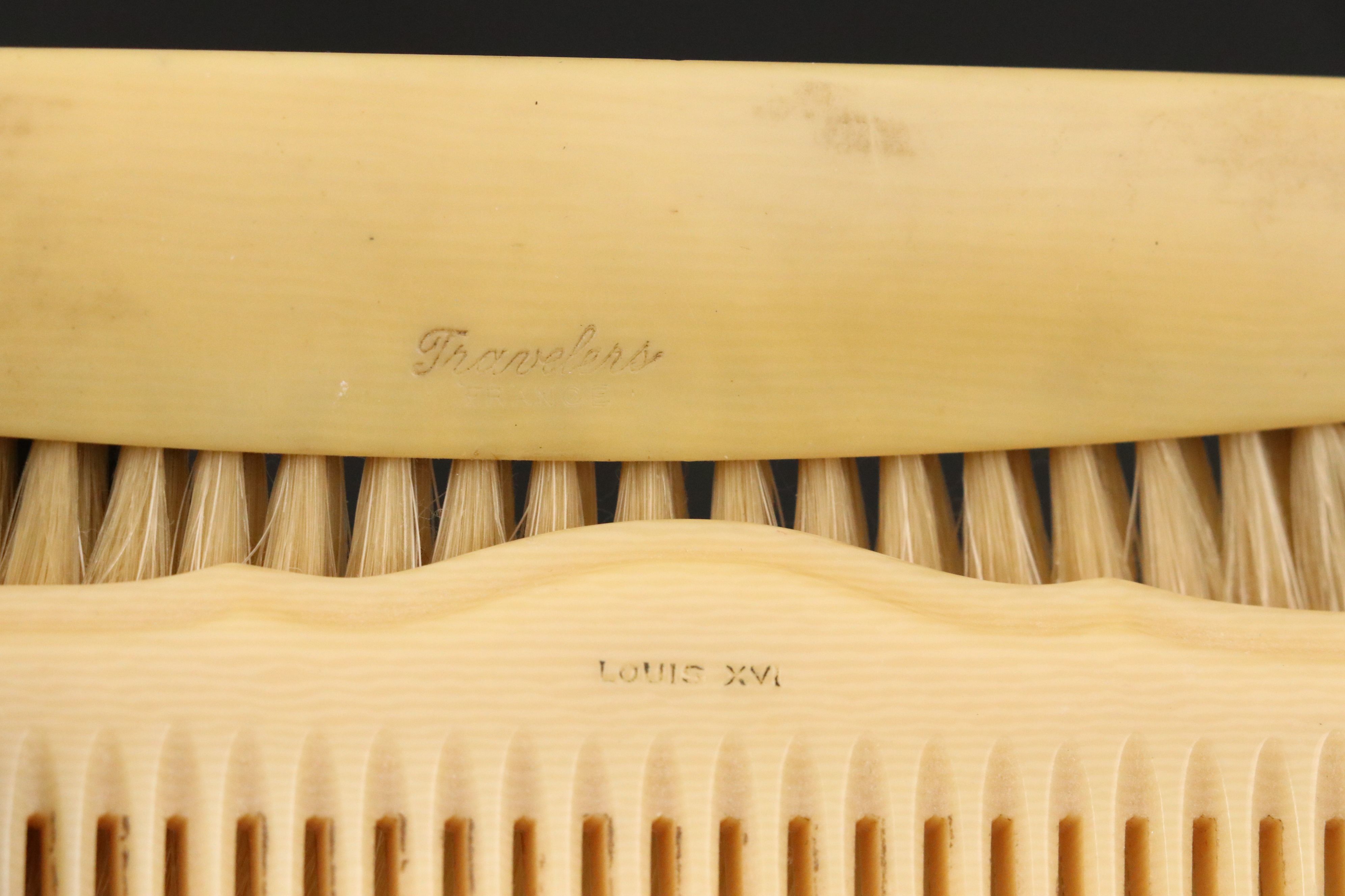 French Ivory Vanity Set with Nail Tools, Boxes and Hand Held Mirror