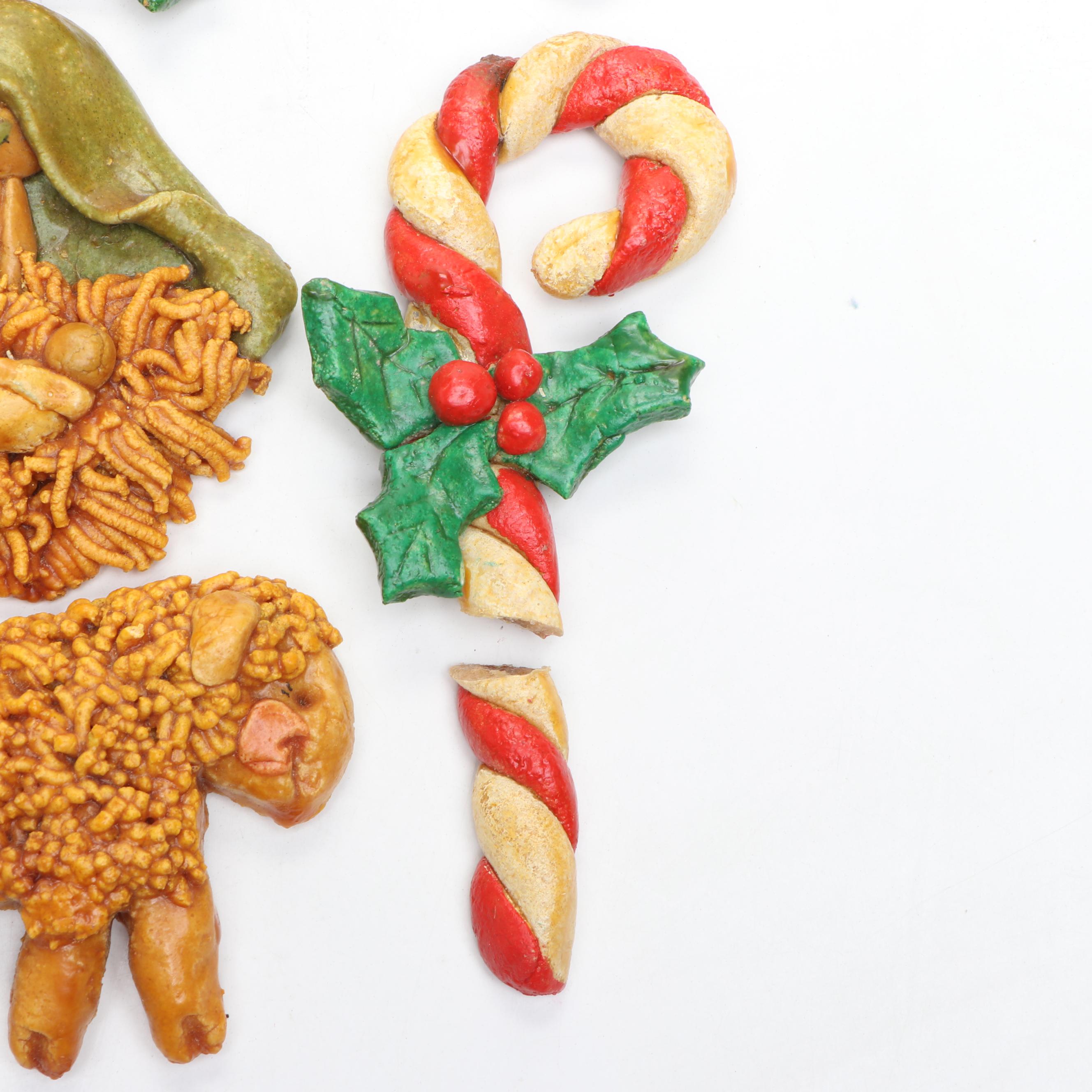Handmade Salt Dough Christmas Ornaments, Late 20th Century
